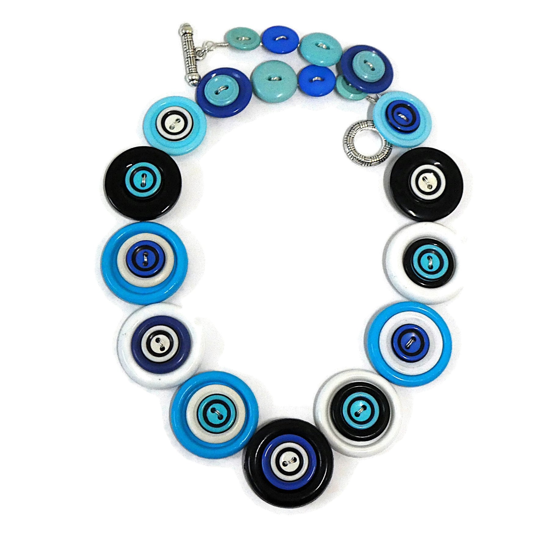Button necklace and matching earrings - Aqua Crazy