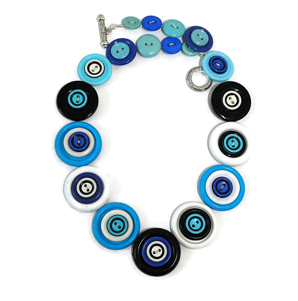 Button necklace and matching earrings - Aqua Crazy