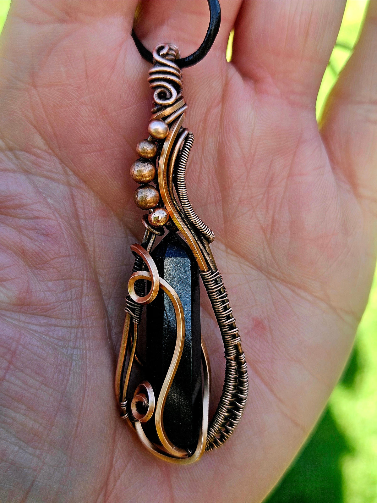 Handcrafted Black Tourmaline & Copper Pendant