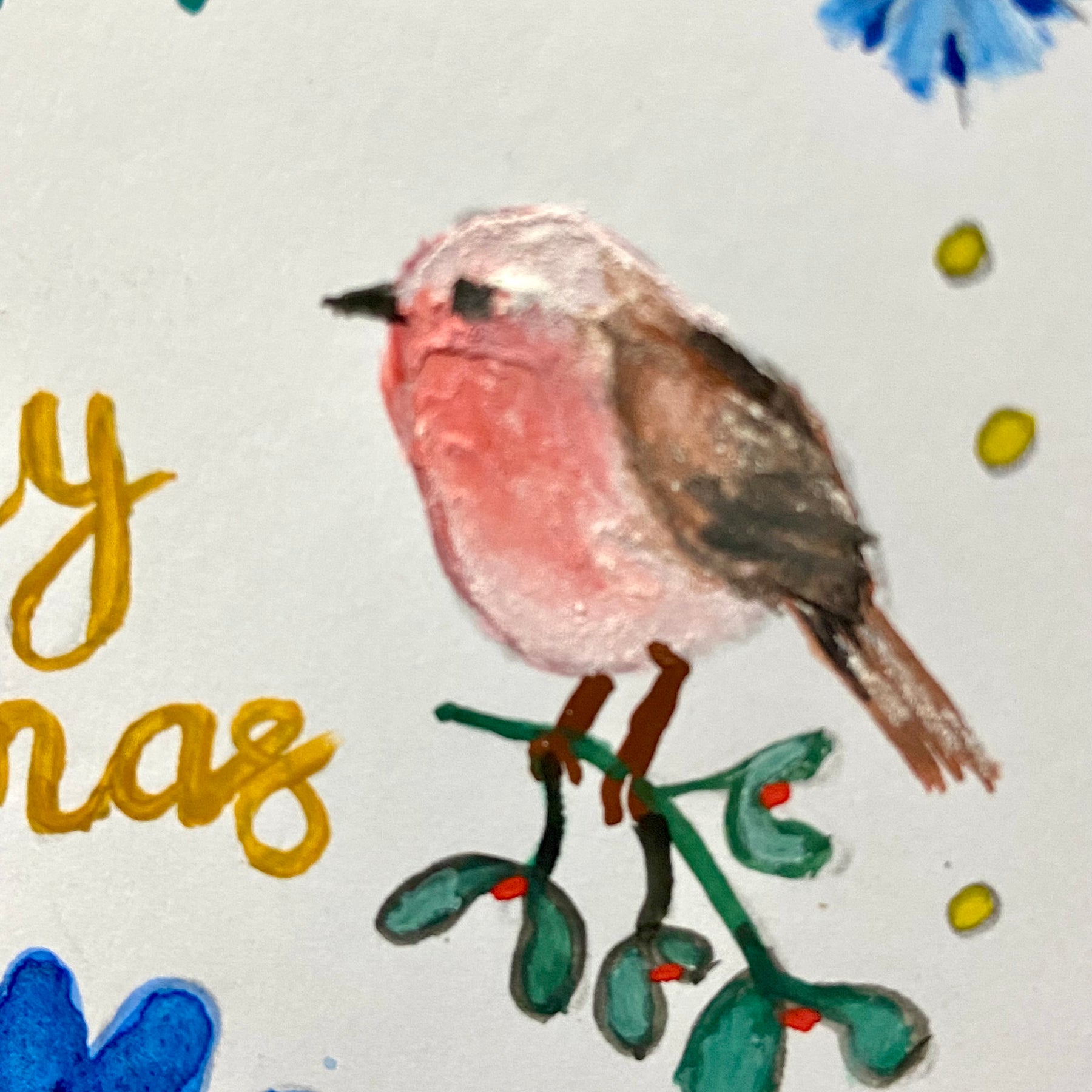 Hand Painted Christmas Card - blue version