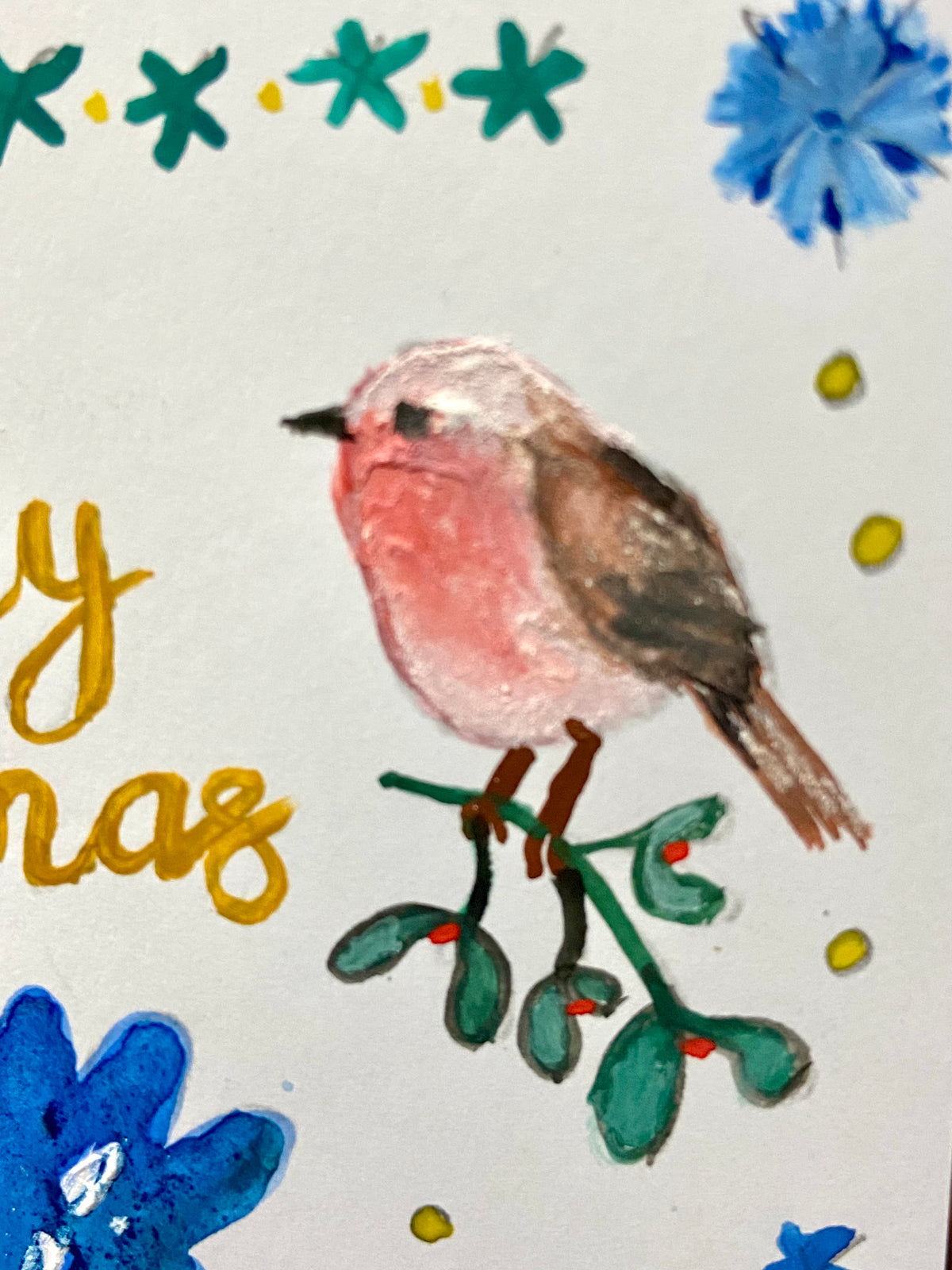 Hand Painted Christmas Card - blue version