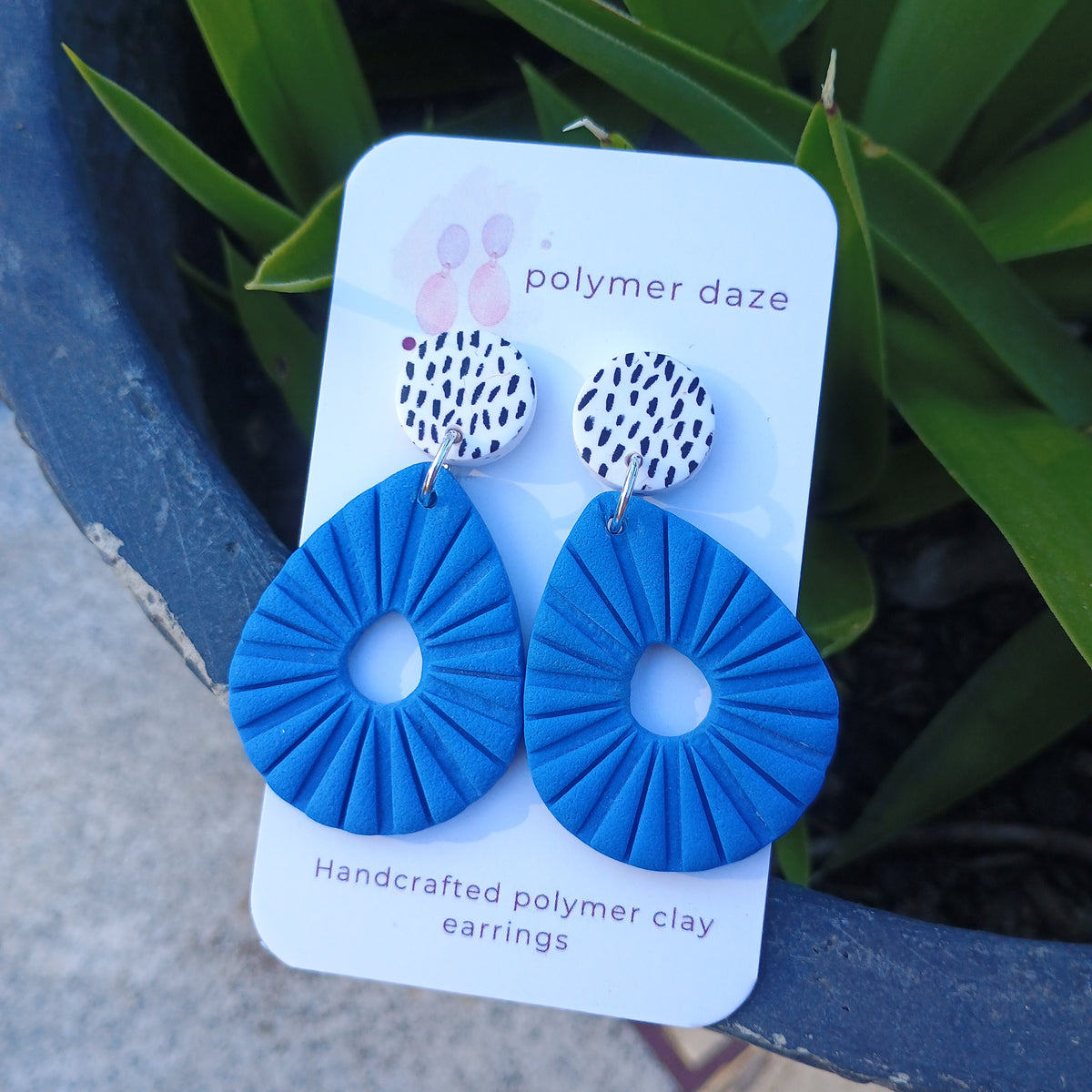 Blue earrings with painted stud top