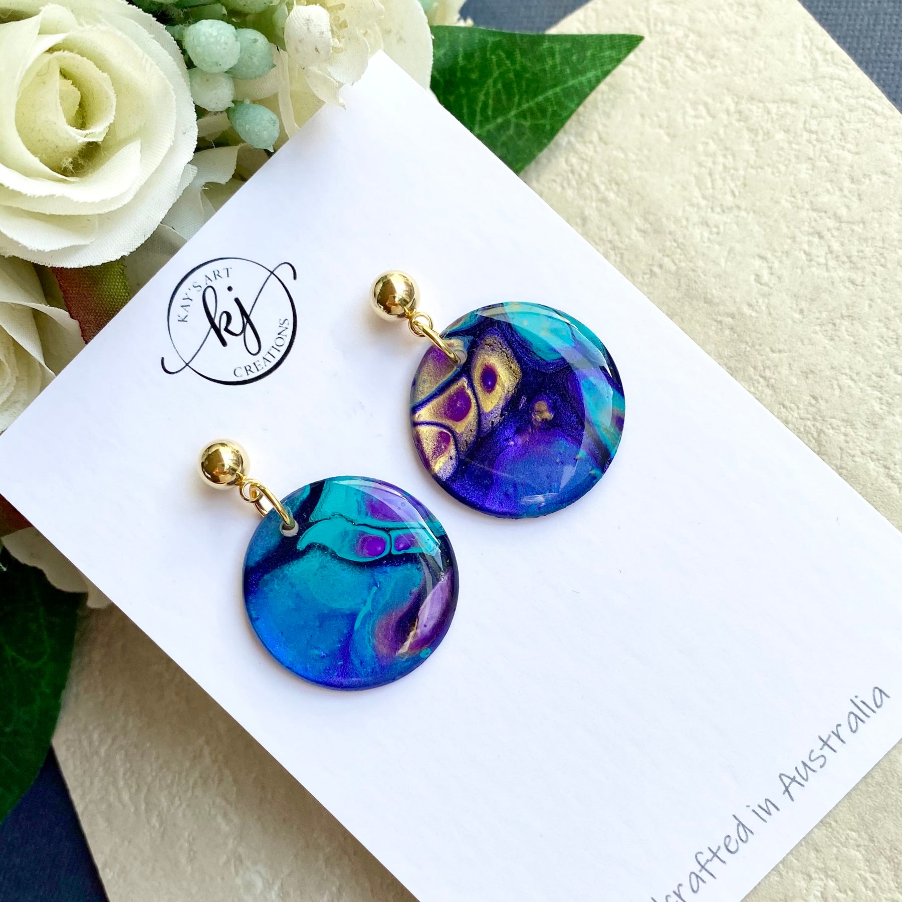 Turquoise Purple Stud Dangle Earrings