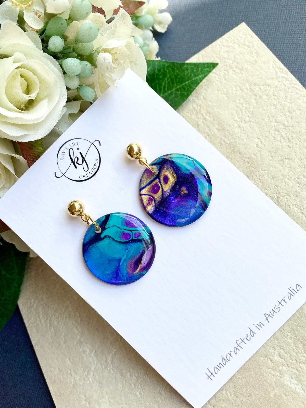 Turquoise Purple Stud Dangle Earrings