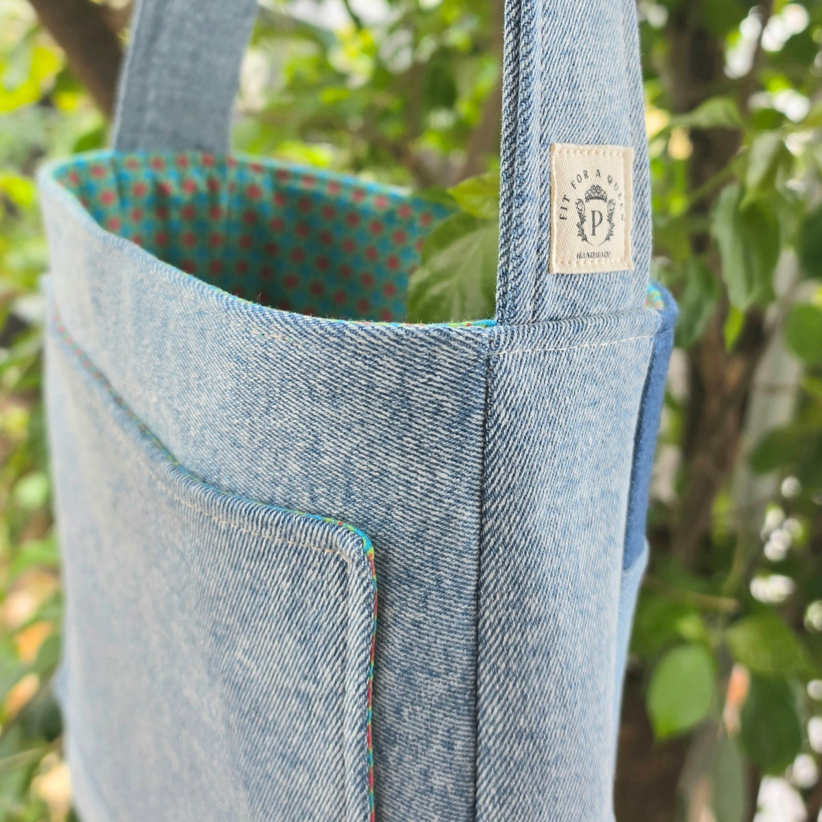 Upcycled Denim Jeans & Pre-loved Fabrics Checkered Handbag