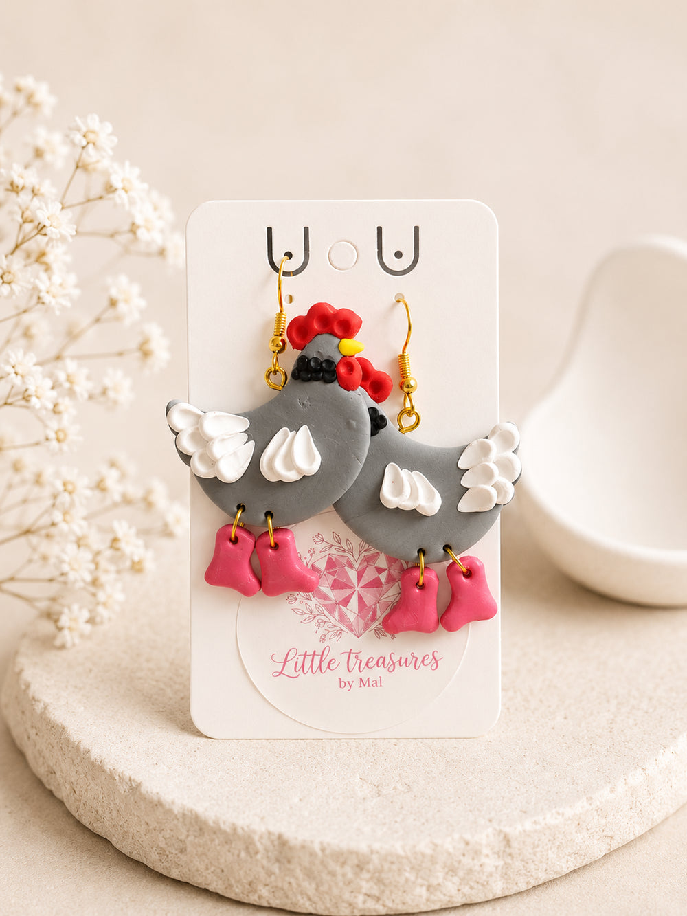 Handmade chicken earrings