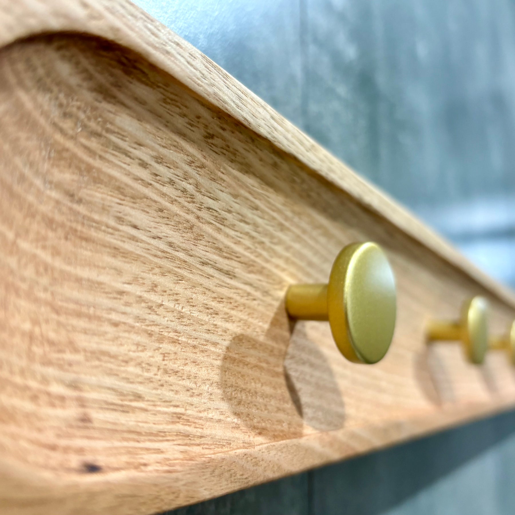 No.1 Tasmanian oak coat rack with gold hooks