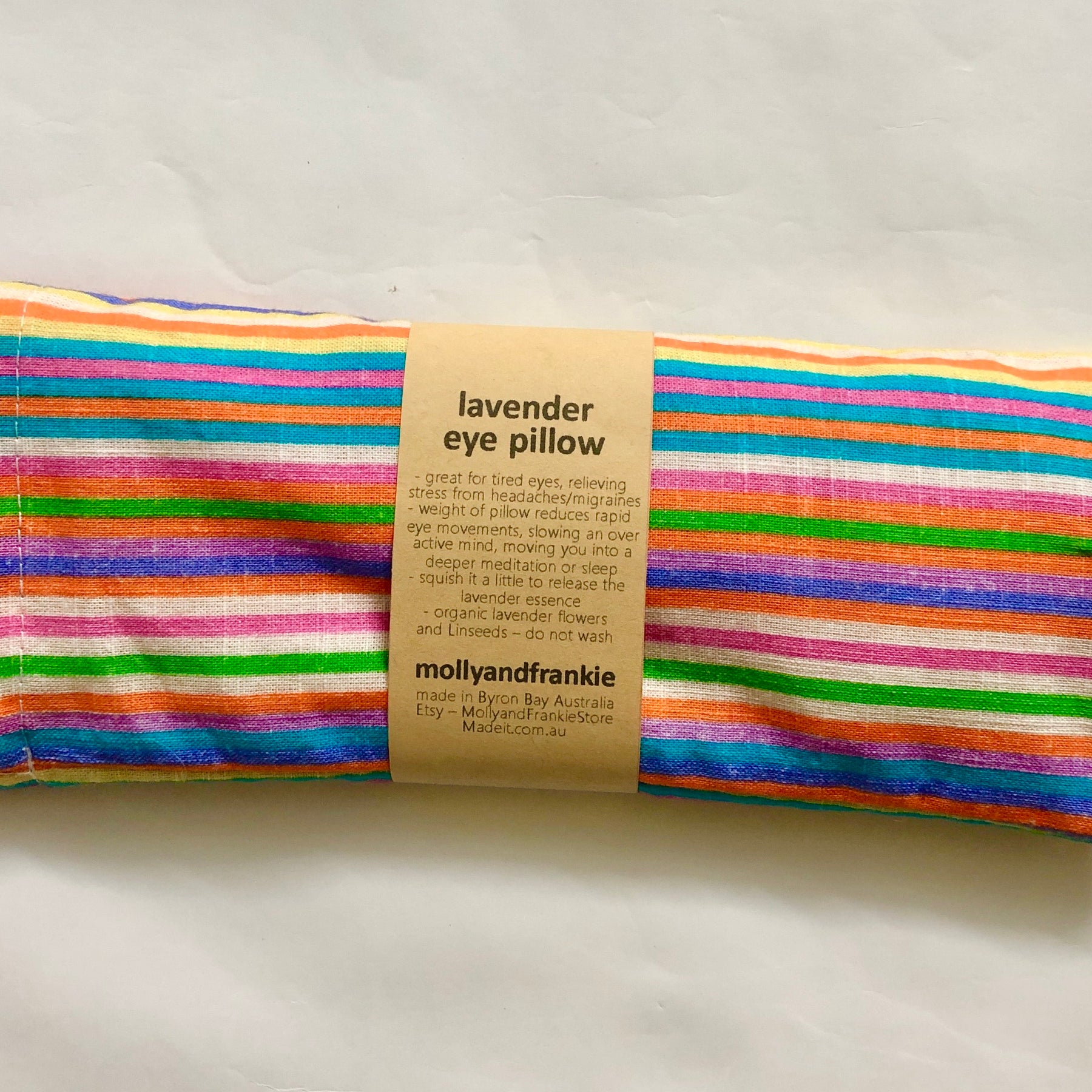 Lavender and Organic Linseed Eye Pillow with Removable, Washable Cover - Rainbow