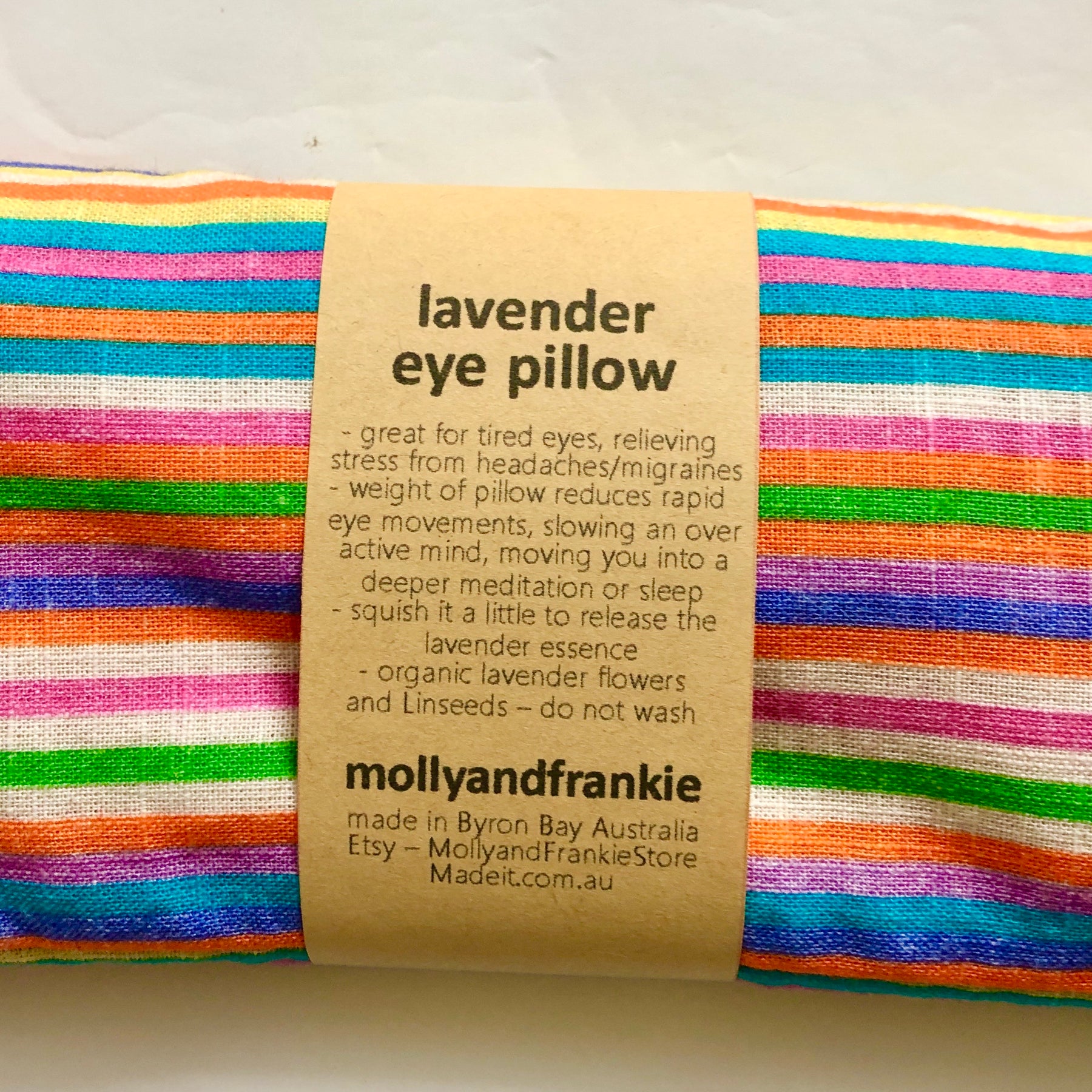 Lavender and Organic Linseed Eye Pillow with Removable, Washable Cover - Rainbow