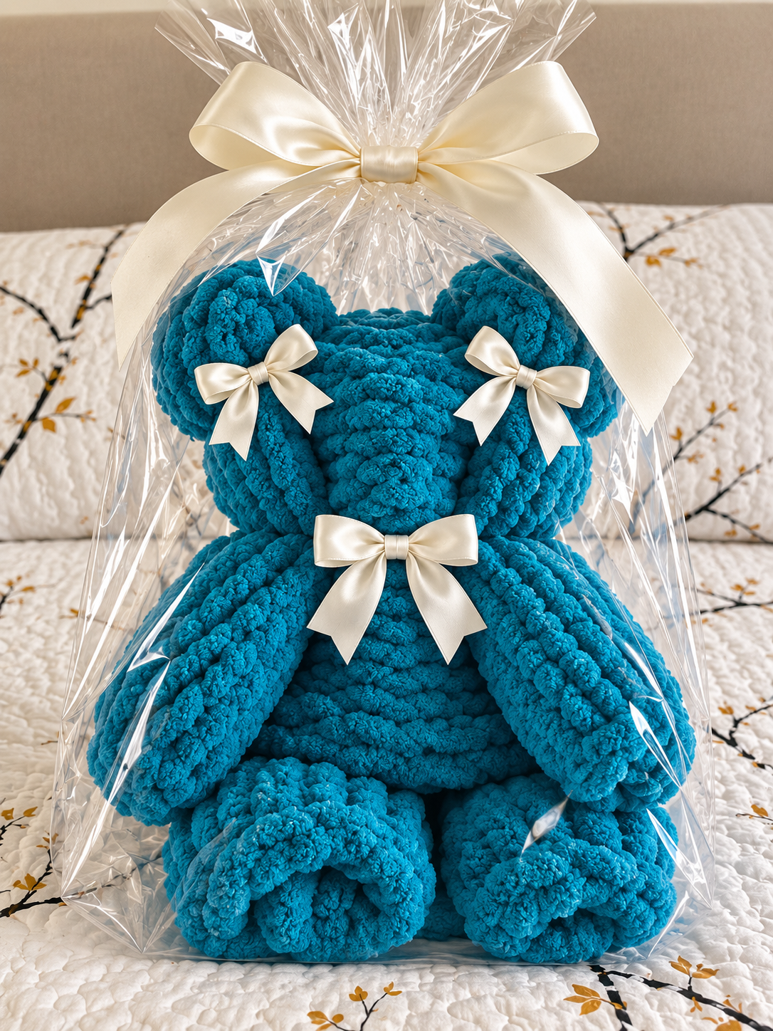 🩵 Handmade Blue Teddy Bear Blanket