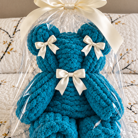 🩵 Handmade Blue Teddy Bear Blanket