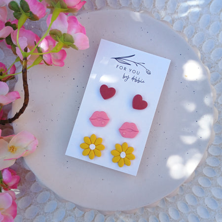 Trio set stud earrings - Brights