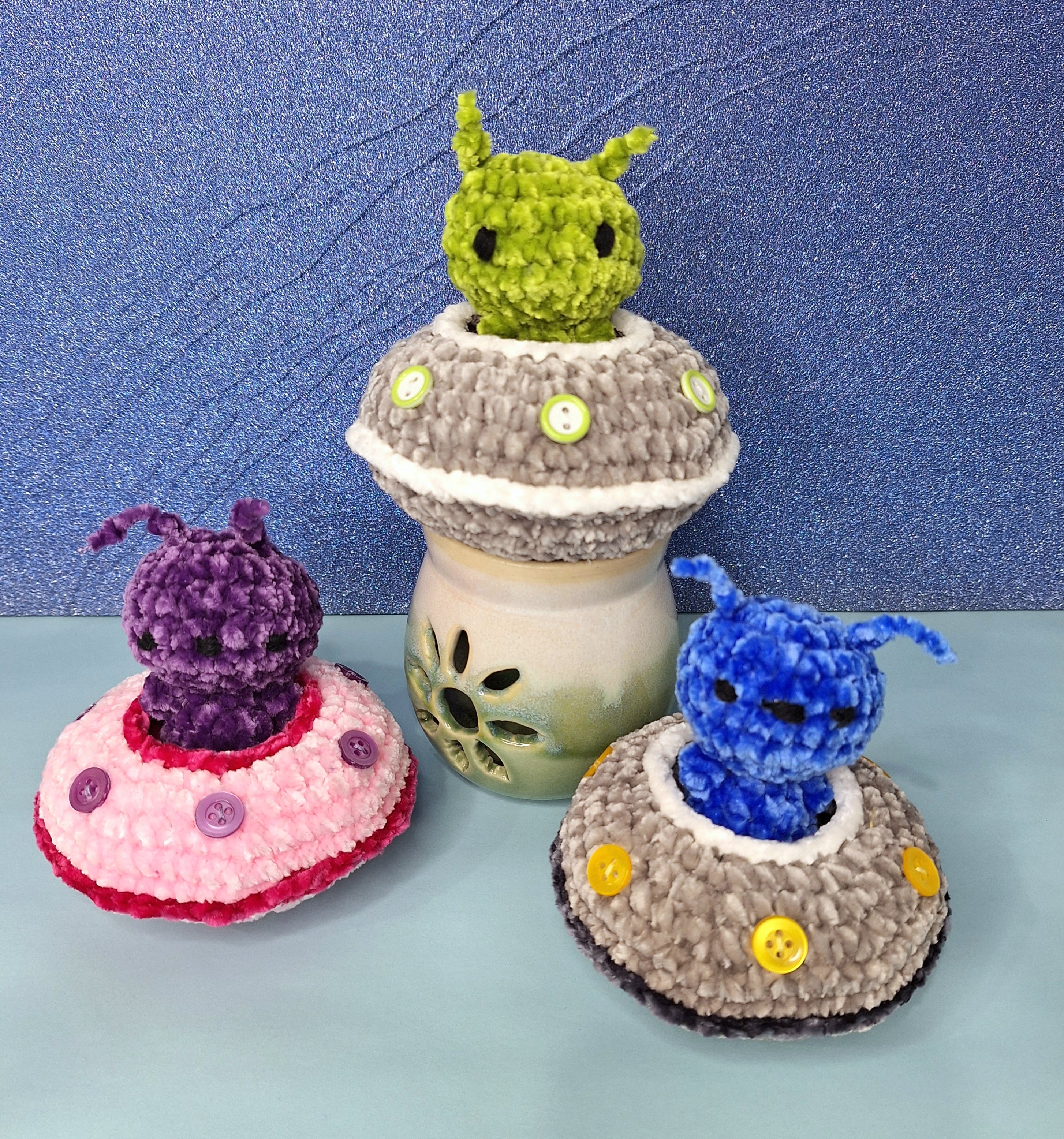 Crocheted Alien and Flying Saucer- Handmade Plush Play Set