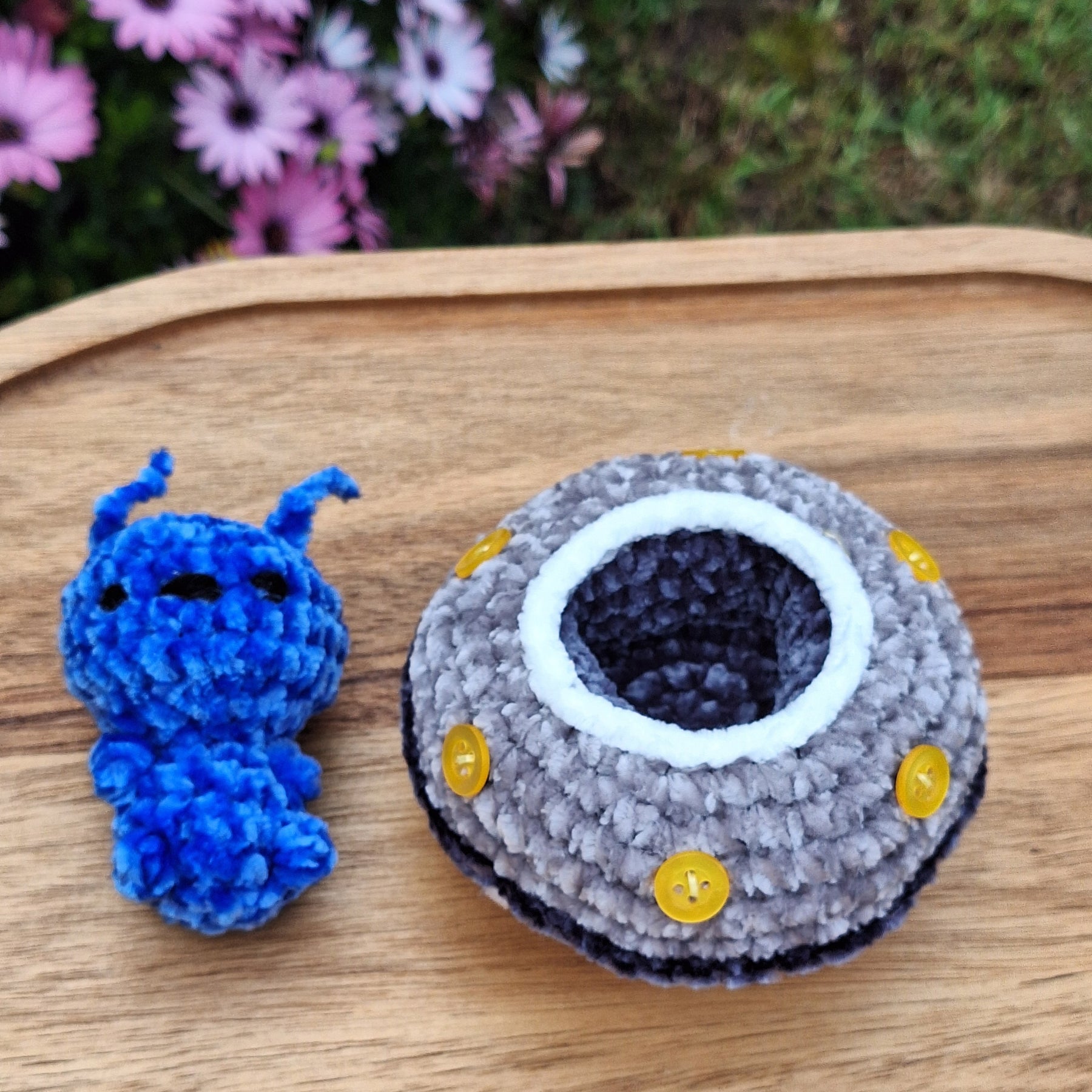 Crocheted Alien and Flying Saucer- Handmade Plush Play Set