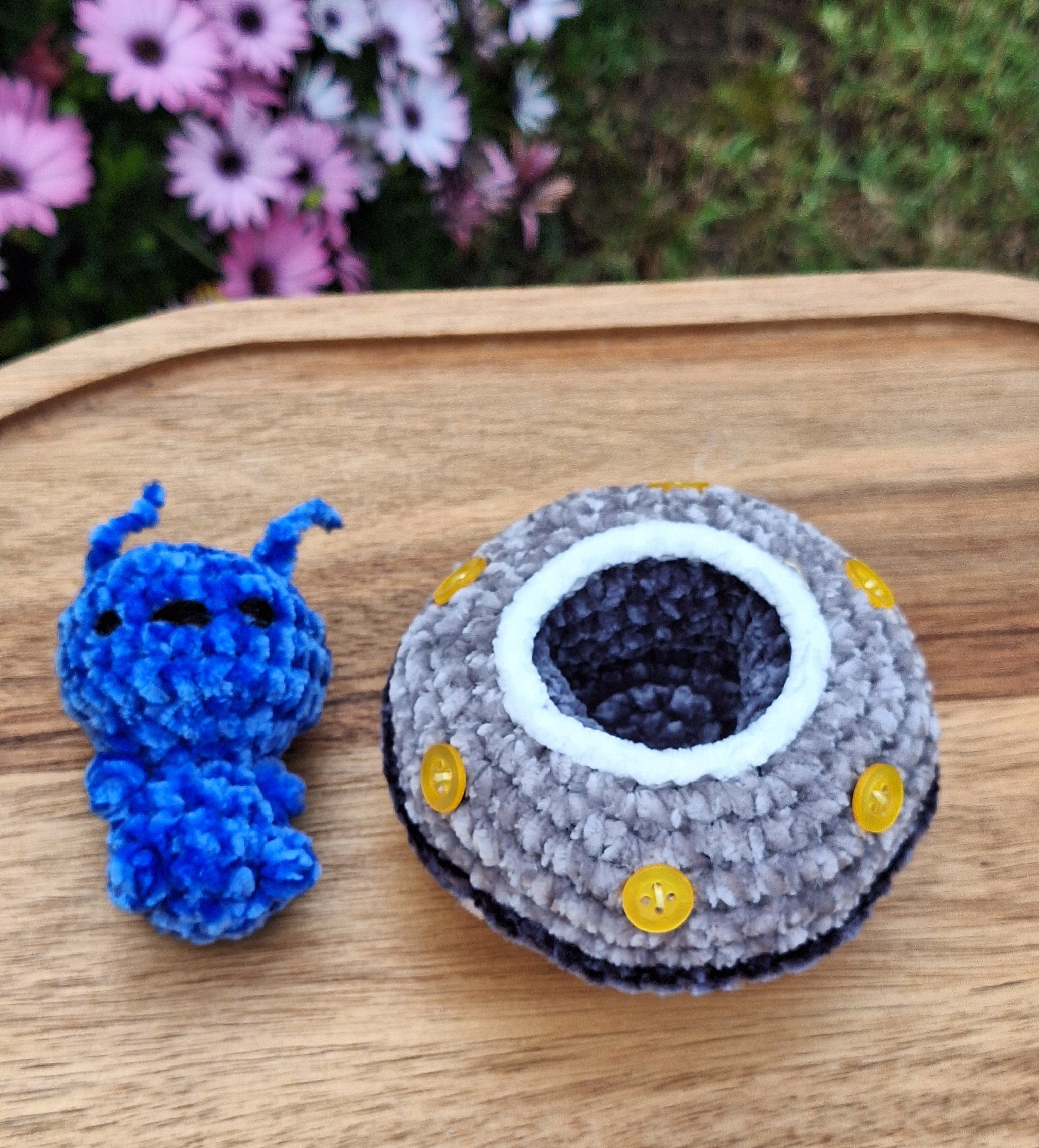 Crocheted Alien and Flying Saucer- Handmade Plush Play Set