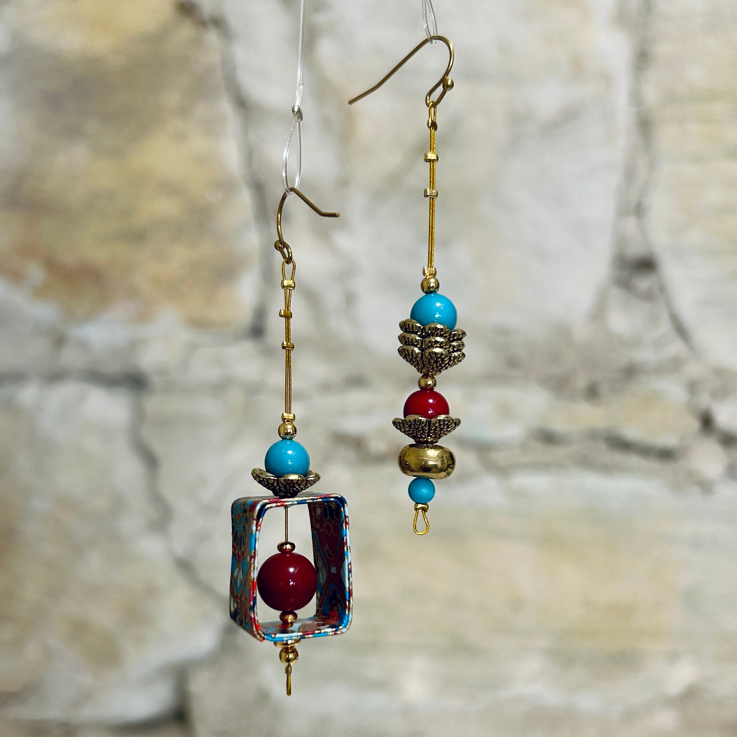 Earrings Long Asymmetrical Japanese Washi Paper: EB-91