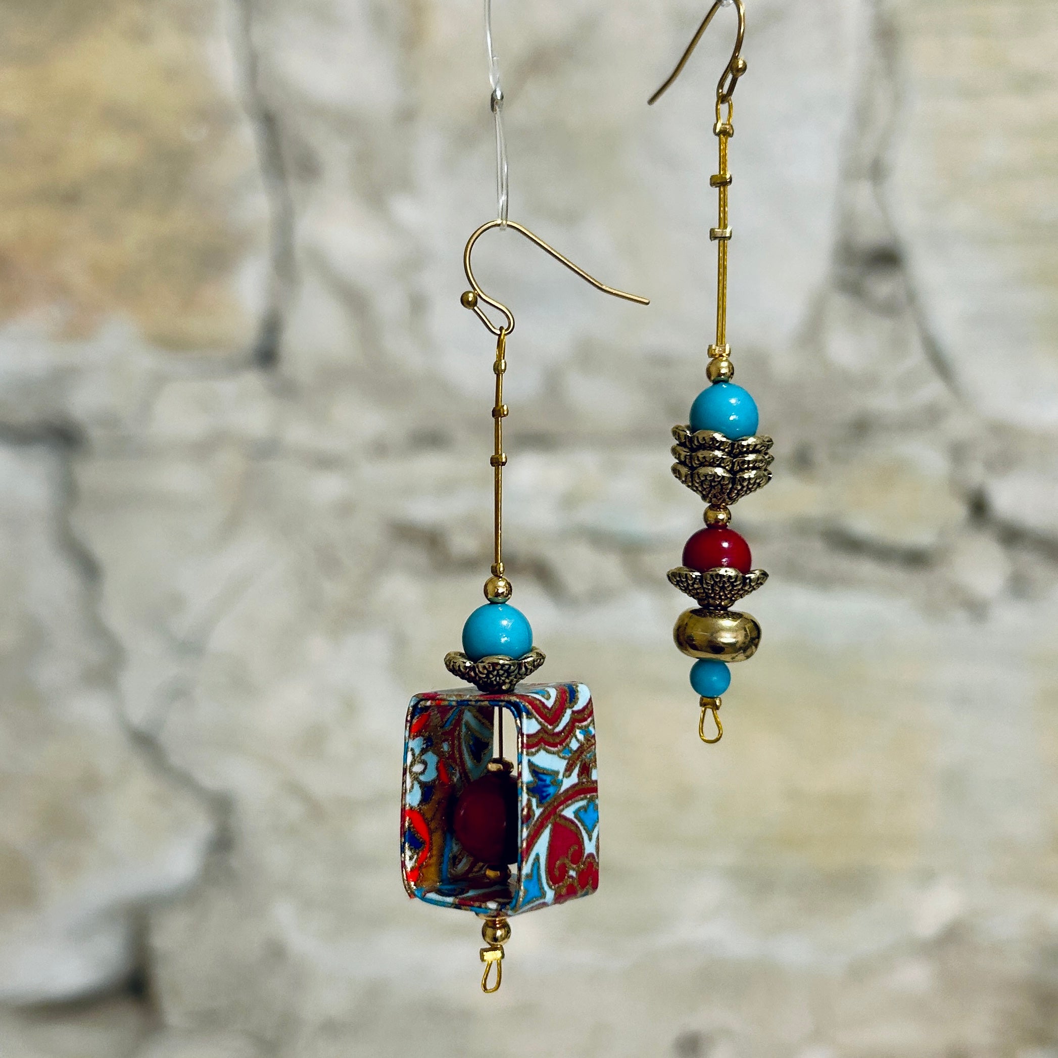 Earrings Long Asymmetrical Japanese Washi Paper: EB-91