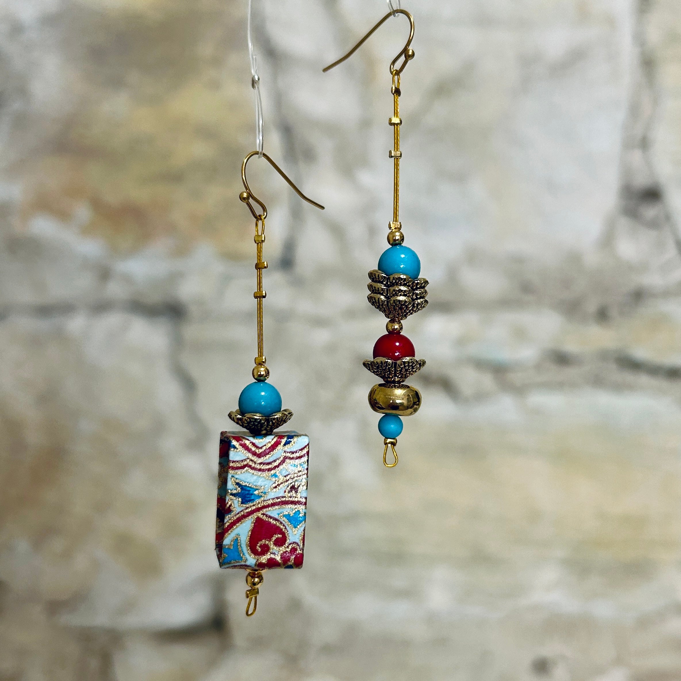 Earrings Long Asymmetrical Japanese Washi Paper: EB-91