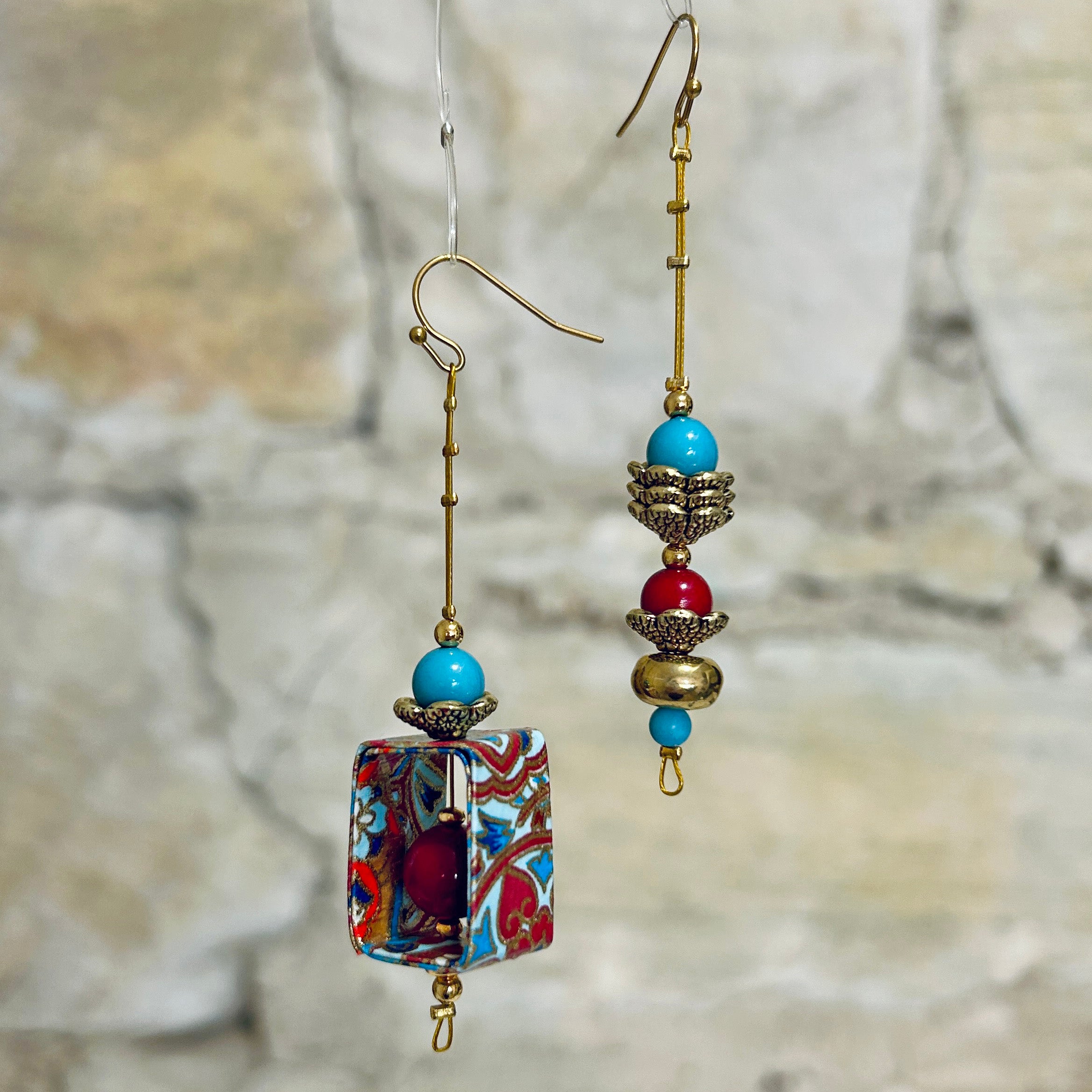 Earrings Long Asymmetrical Japanese Washi Paper: EB-91