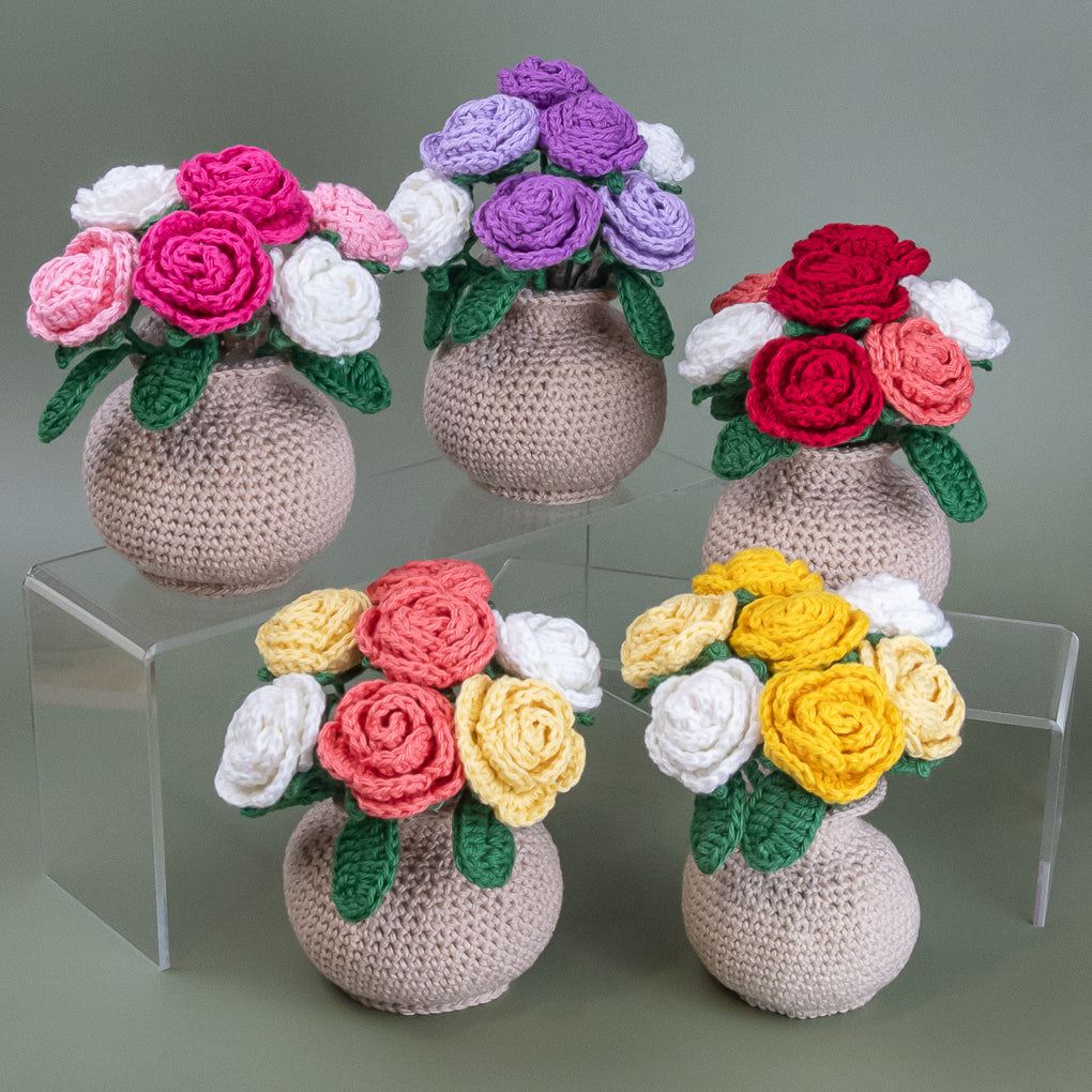 Forever Flowers - Crocheted Roses in Vase - Pots of Colour
