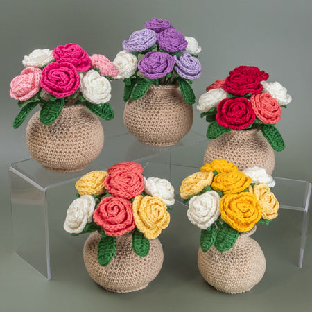 Forever Flowers - Crocheted Roses in Vase - Pots of Colour