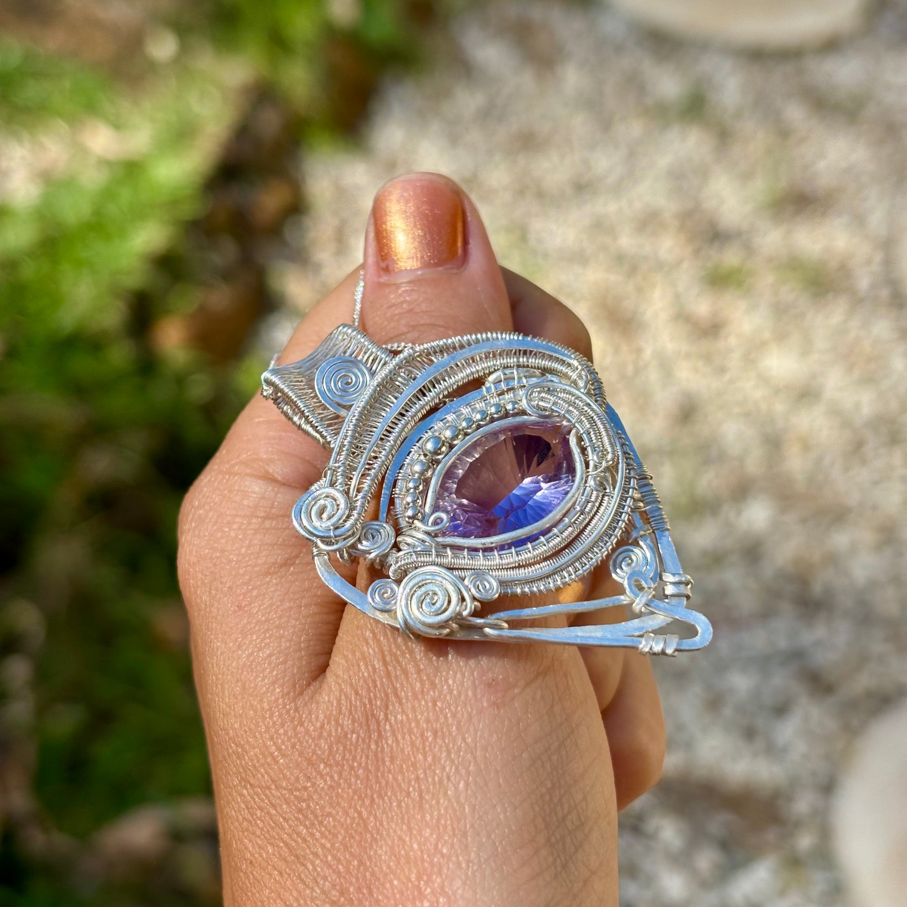 Silver Amethyst Horus eye protective Crystal pendant