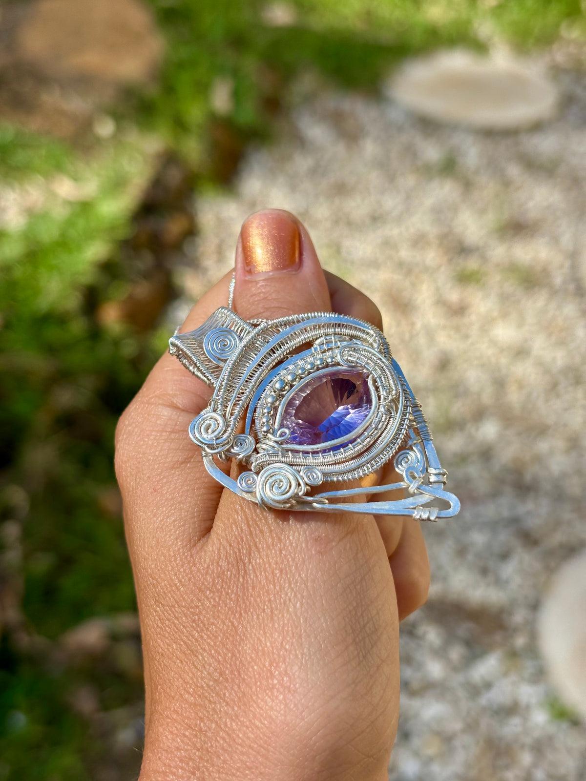 Silver Amethyst Horus eye protective Crystal pendant