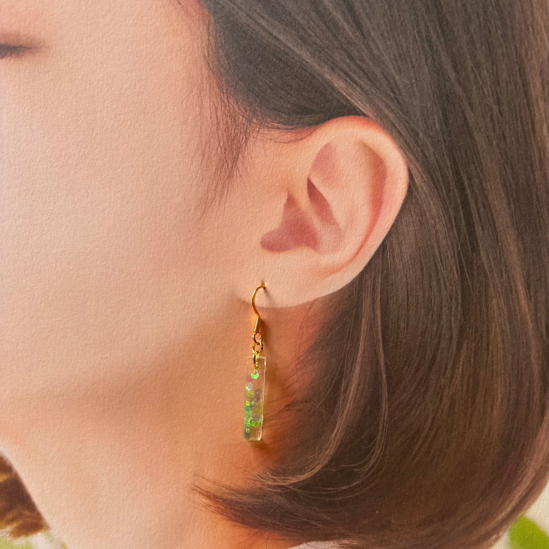 Rectangle Resin Earrings - Green