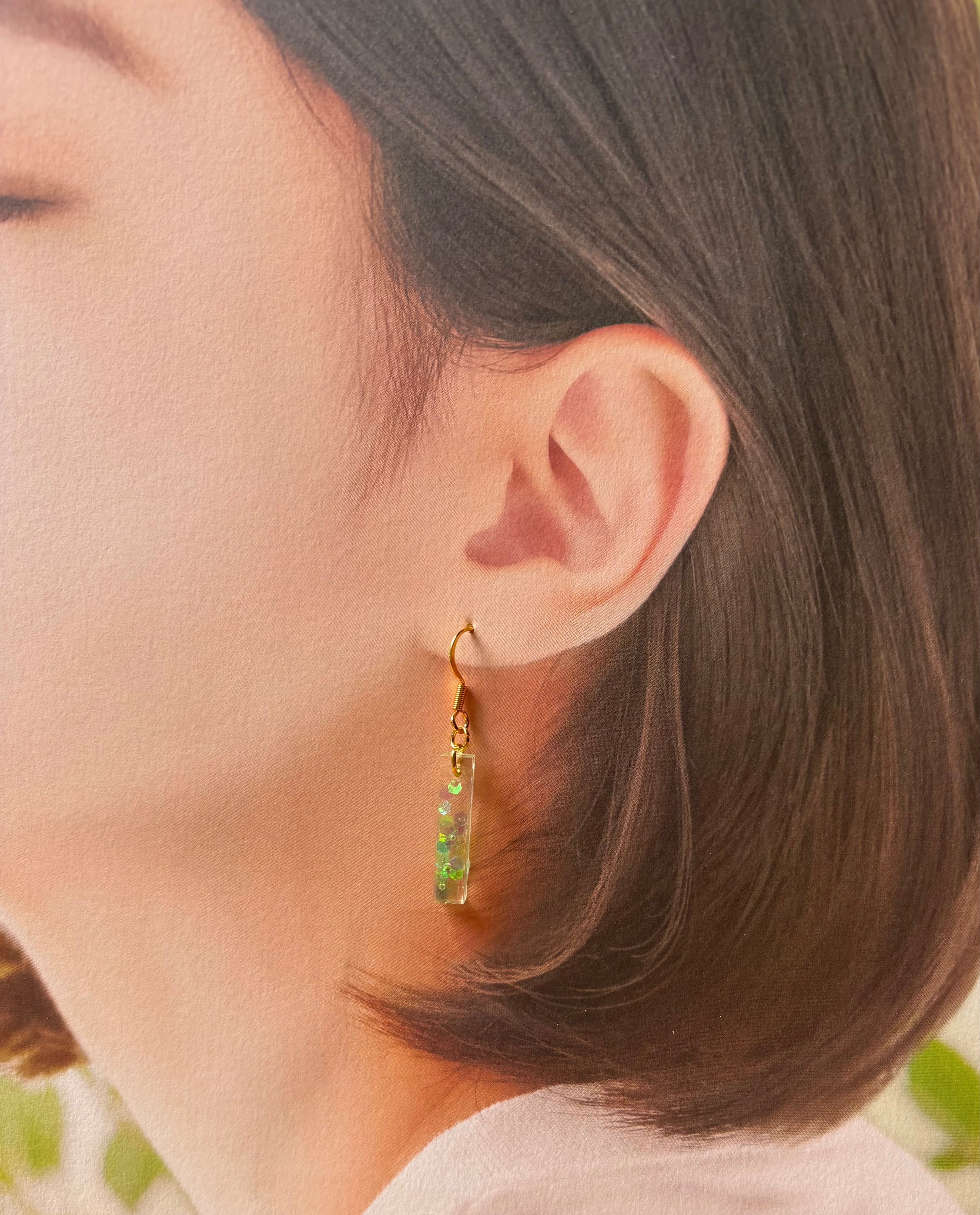 Rectangle Resin Earrings - Green