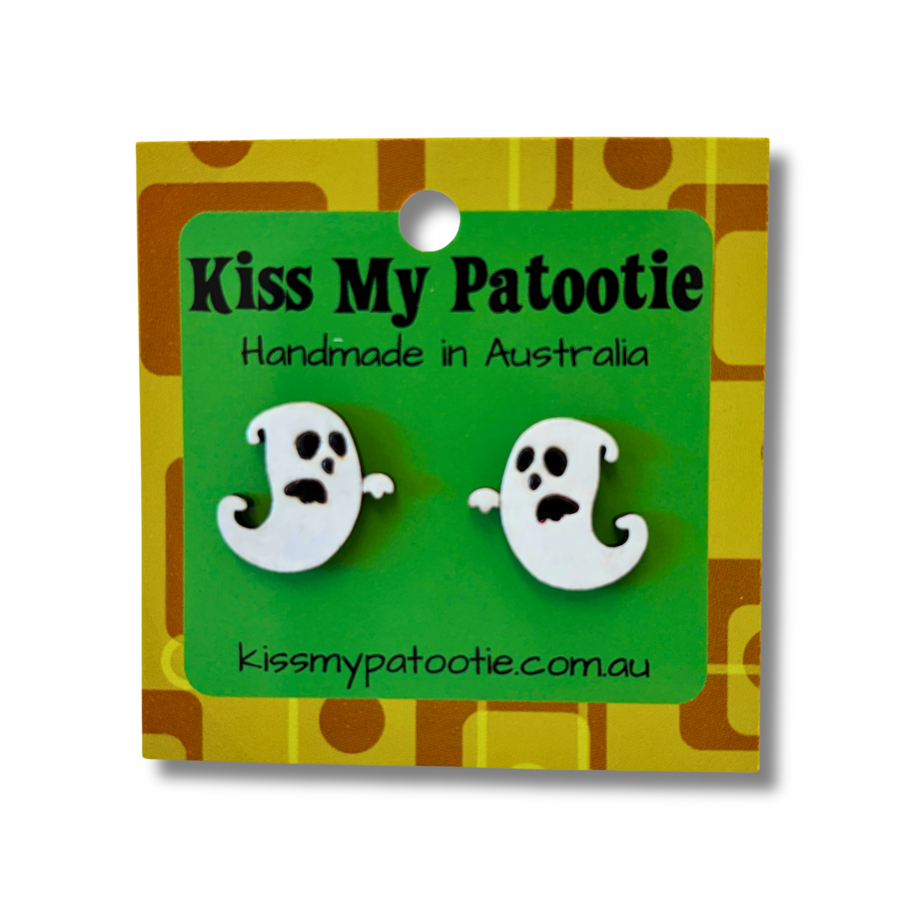 Ghost Halloween studs - hand painted, wooden earrings