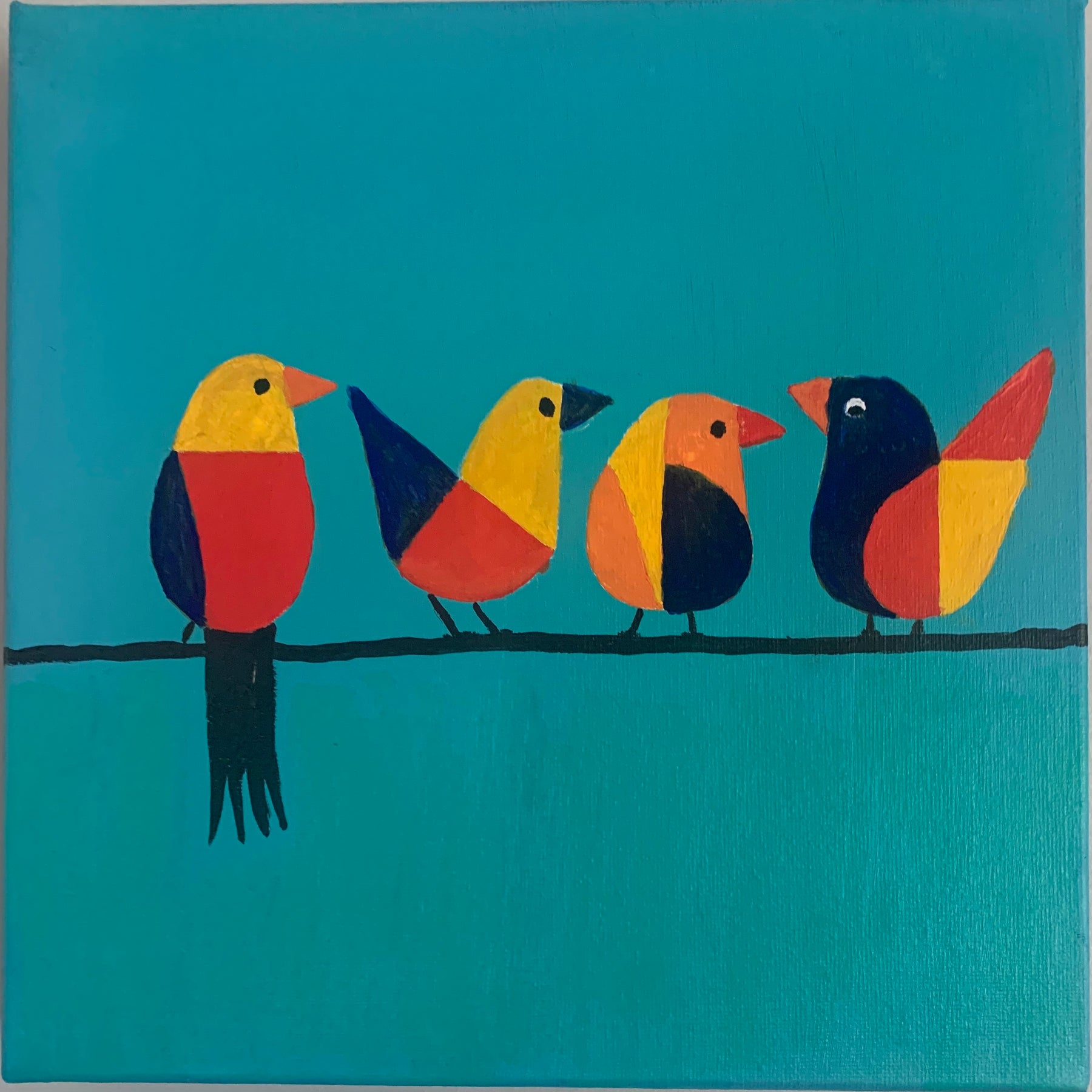 Geometric Birds on Teal Wall Art