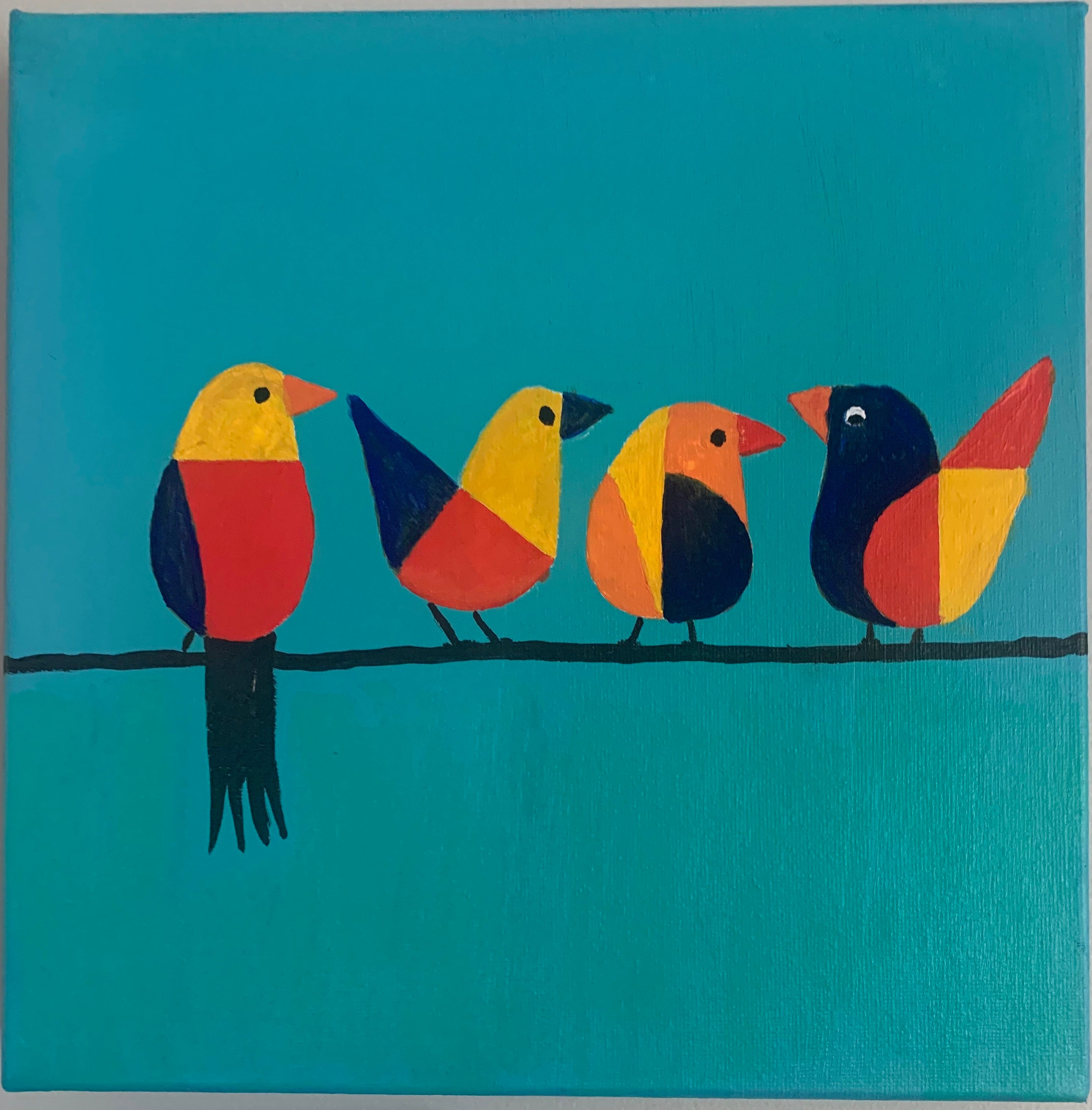 Geometric Birds on Teal Wall Art