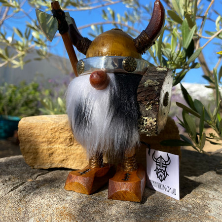 Handmade Wooden Viking Figure with Leopard Print Beard – Recycled Australian Timber Decor