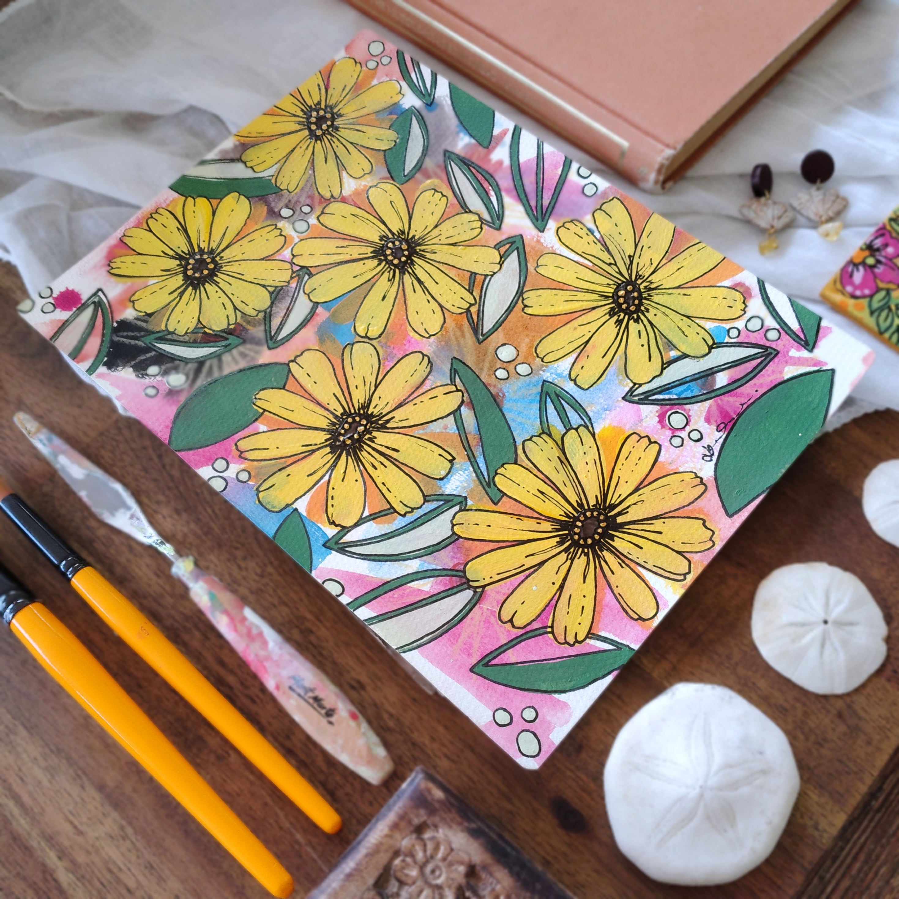 Origianl Art - "Yellow Flowers for Fun" - Abstract Art
