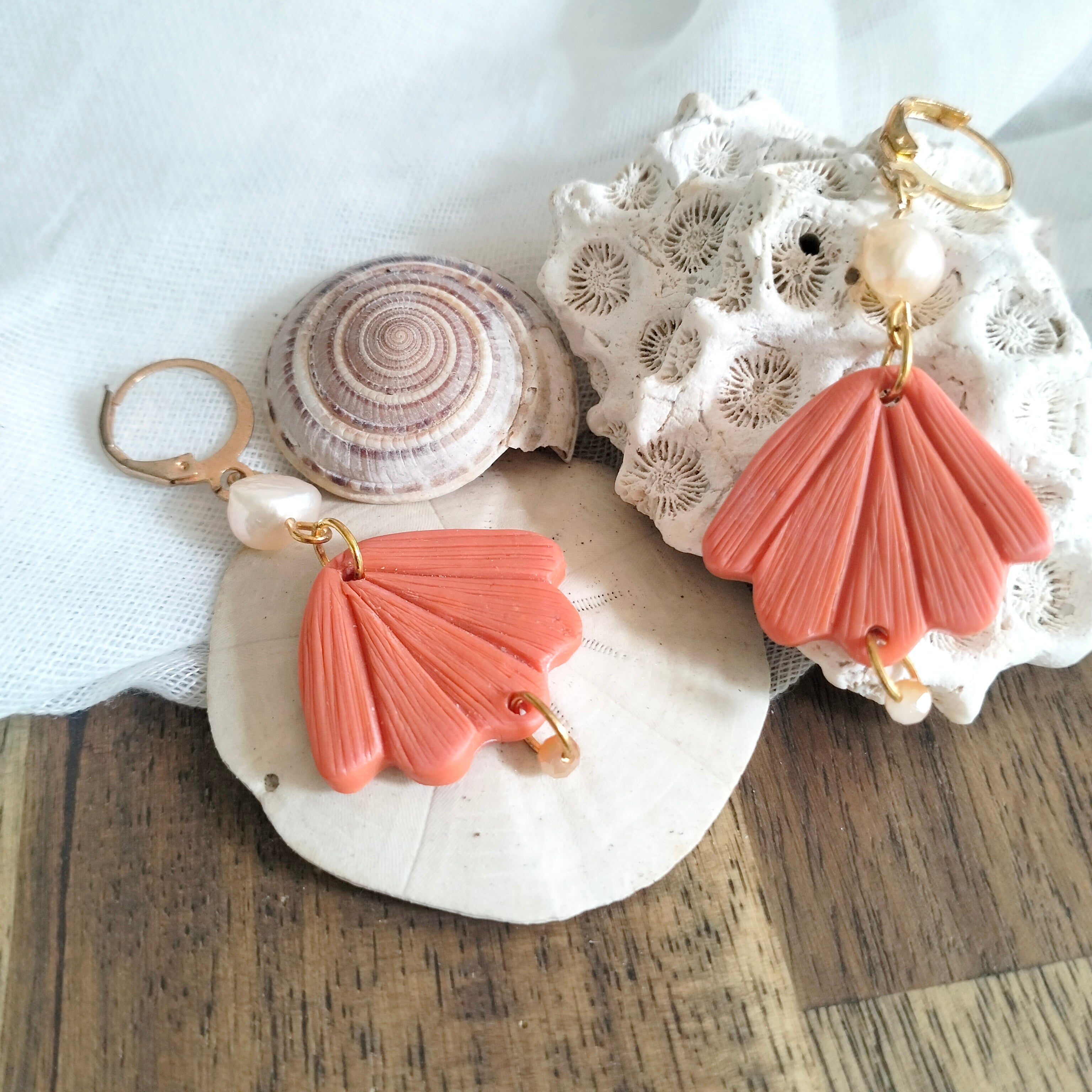 Earrings - Seashells and Fresh Water Pearls- Artful Dangles