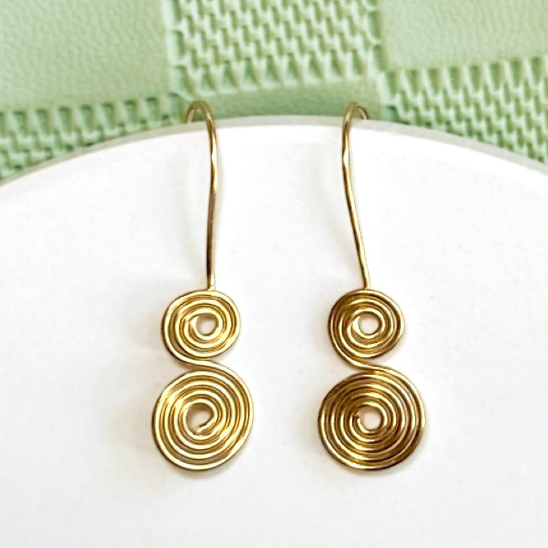 Double spirals drop earrings | 14k gold-filled | Celtic-inspired jewellery