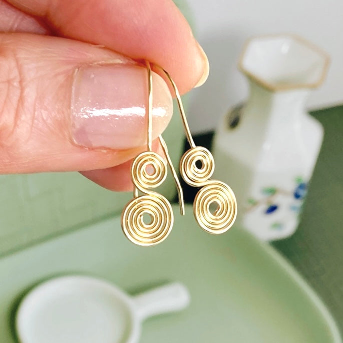 Double spirals drop earrings | 14k gold-filled | Celtic-inspired jewellery