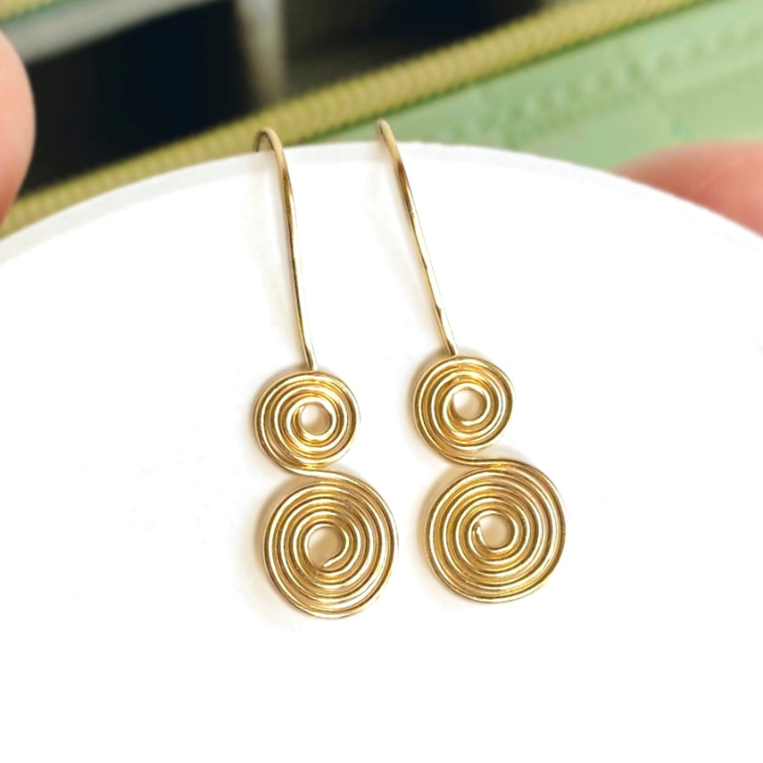 Double spirals drop earrings | 14k gold-filled | Celtic-inspired jewellery