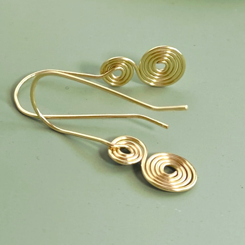 Double spirals drop earrings | 14k gold-filled | Celtic-inspired jewellery
