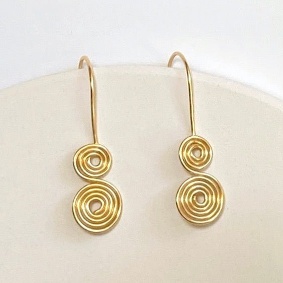 Double spirals drop earrings | 14k gold-filled | Celtic-inspired jewellery