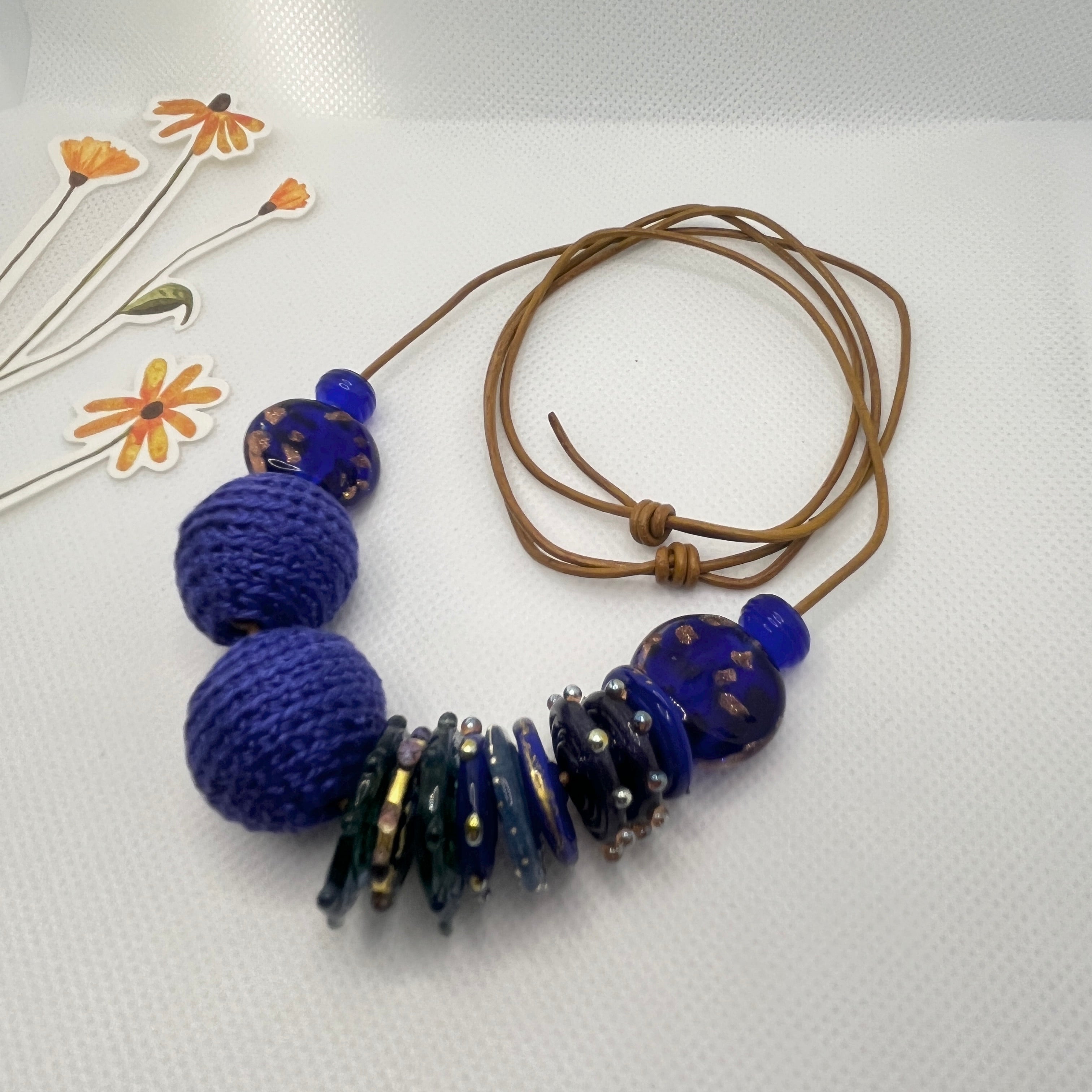 Handmade Adjustable Necklace - Blue Glass