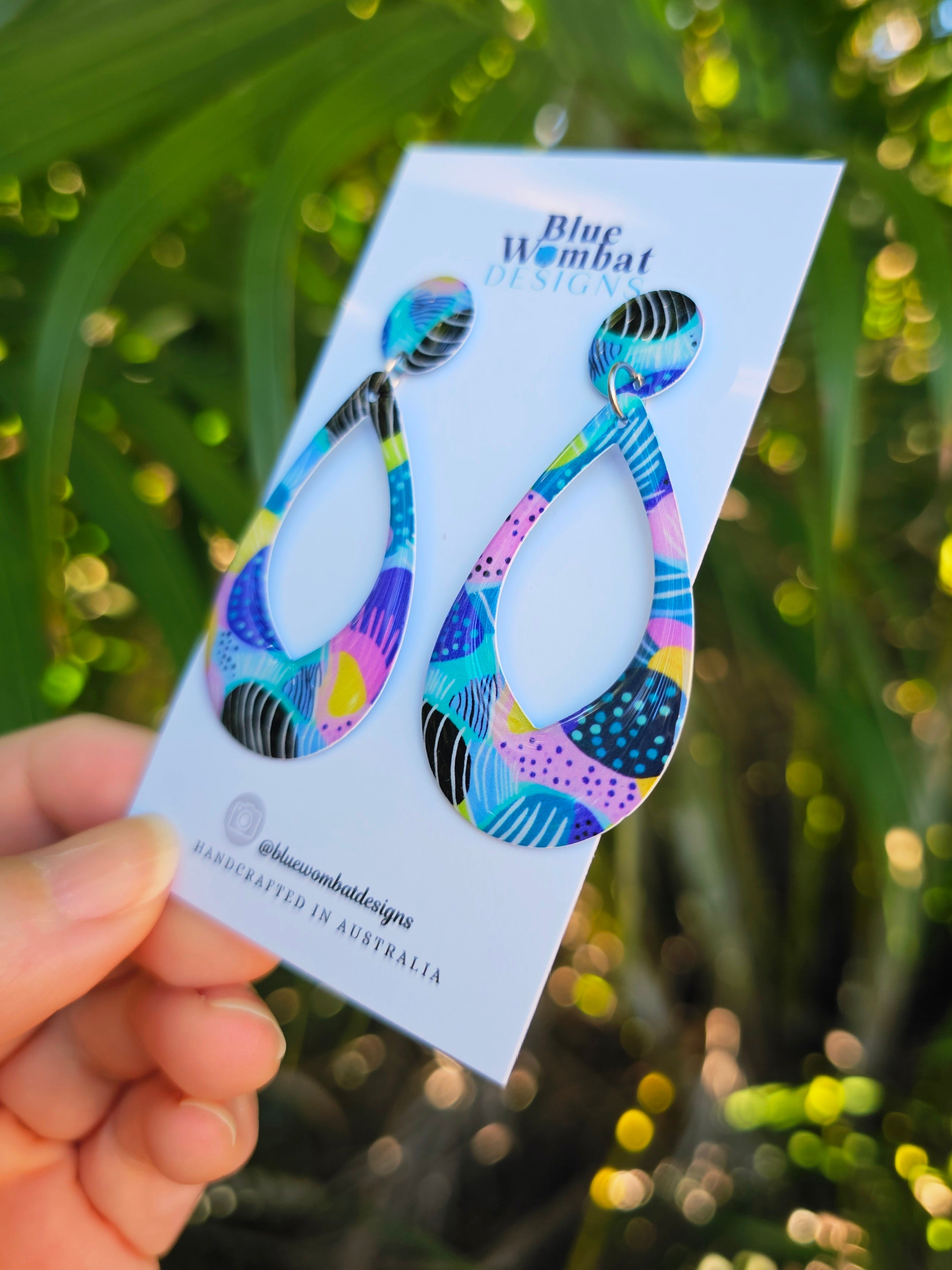 Colourful Yupo Paper Resin Coated Dangle Earrings