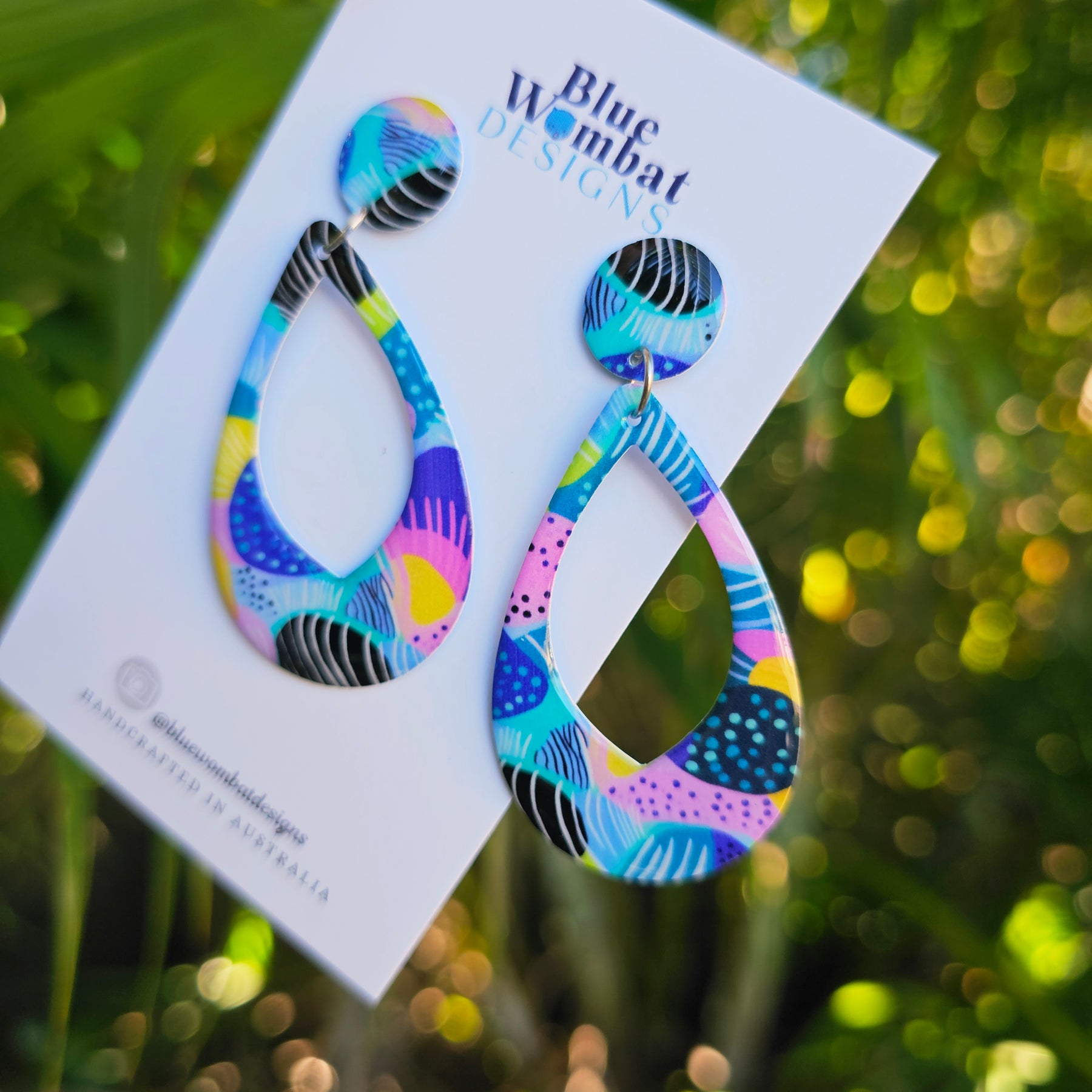 Colourful Yupo Paper Resin Coated Dangle Earrings
