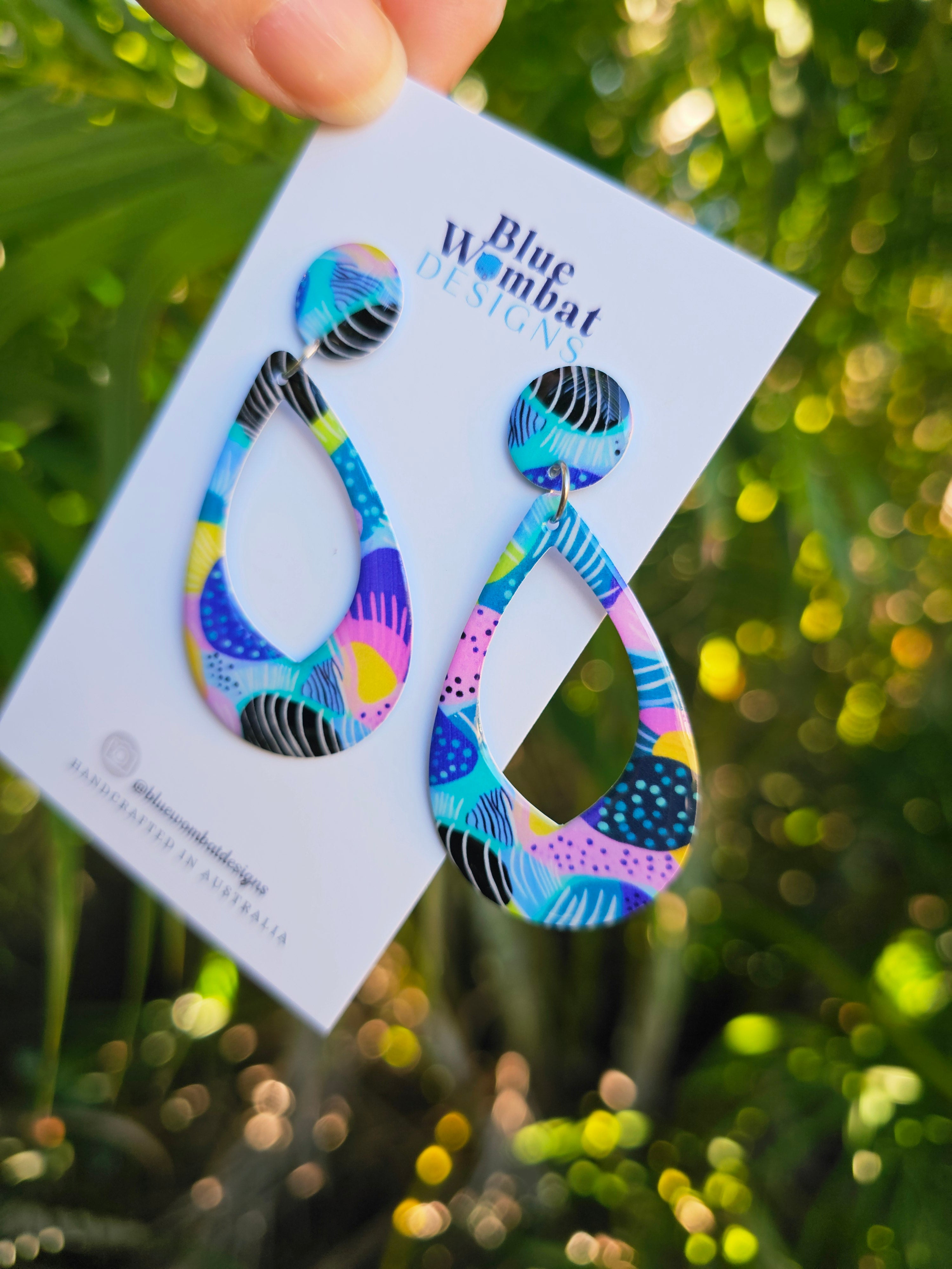 Colourful Yupo Paper Resin Coated Dangle Earrings