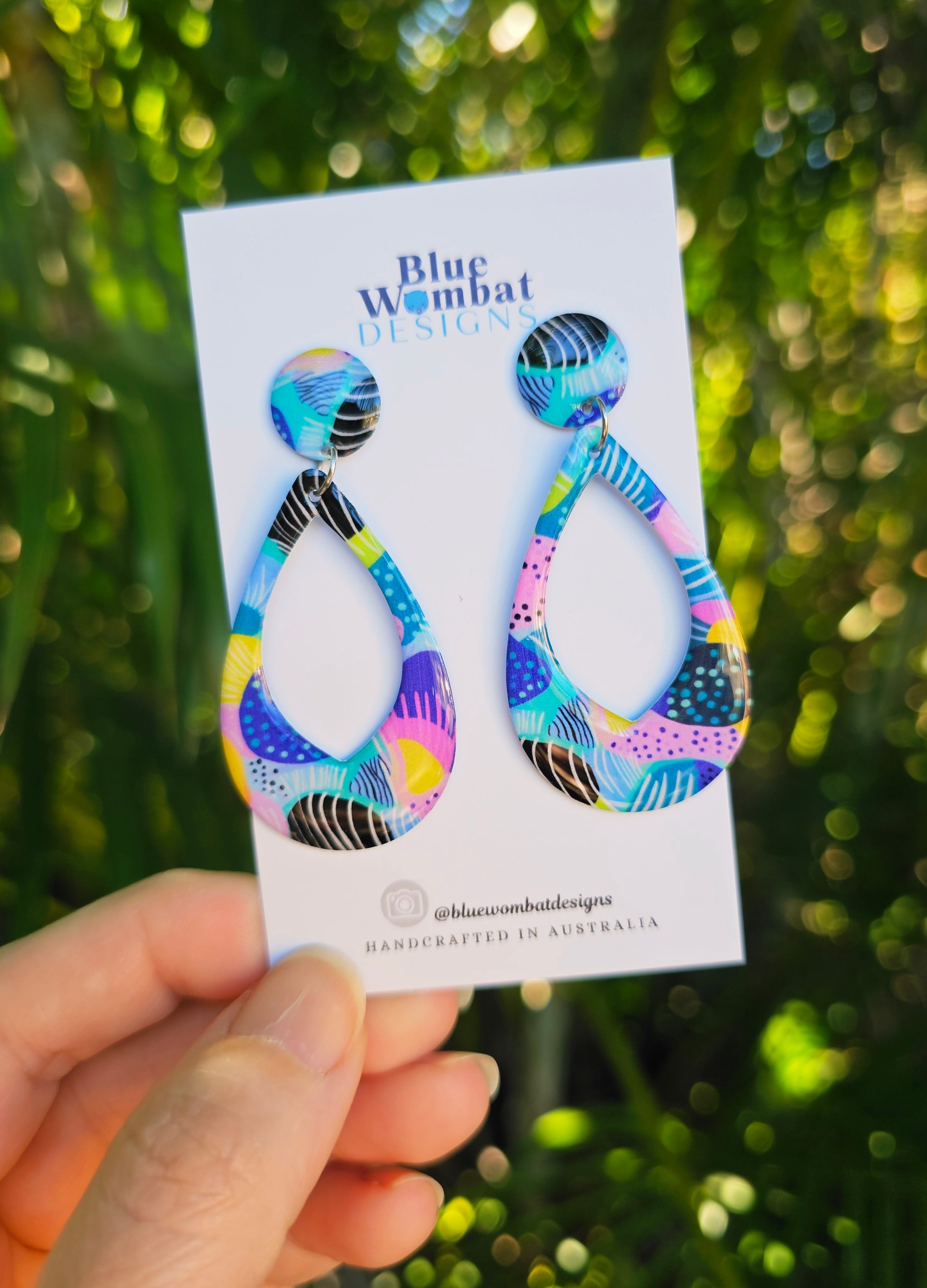Colourful Yupo Paper Resin Coated Dangle Earrings
