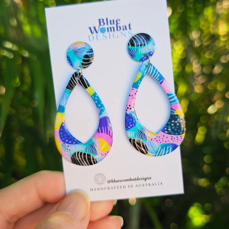 Colourful Yupo Paper Resin Coated Dangle Earrings
