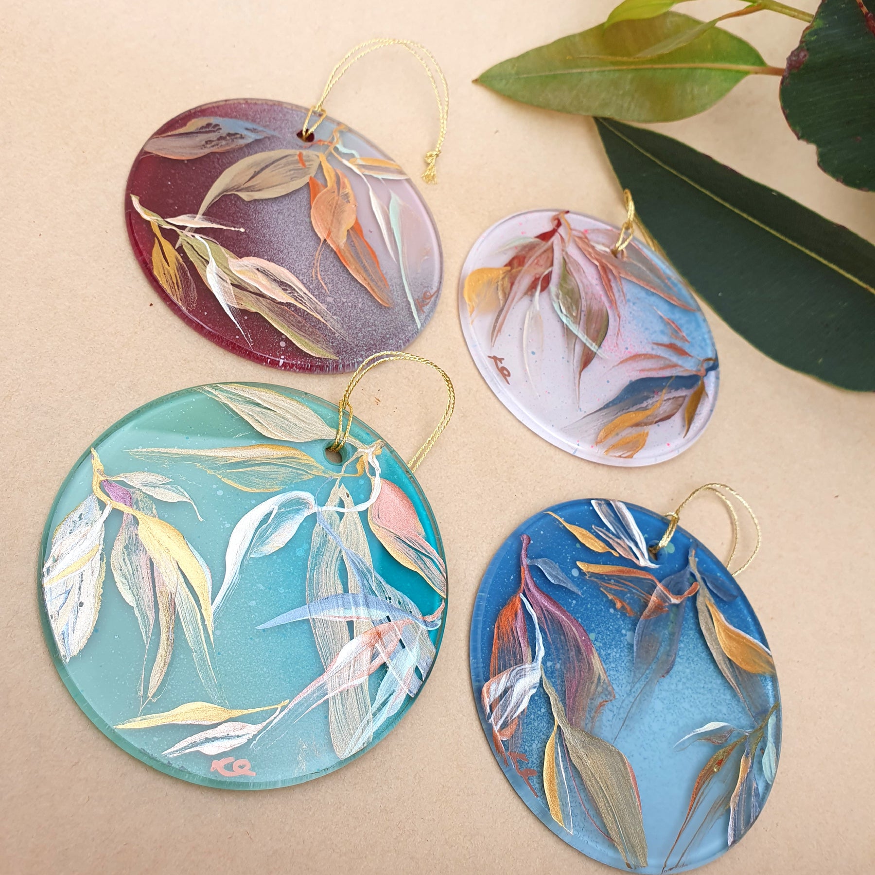 Glass Ornament | Hand-painted Australian Gum Leaf | Decoration