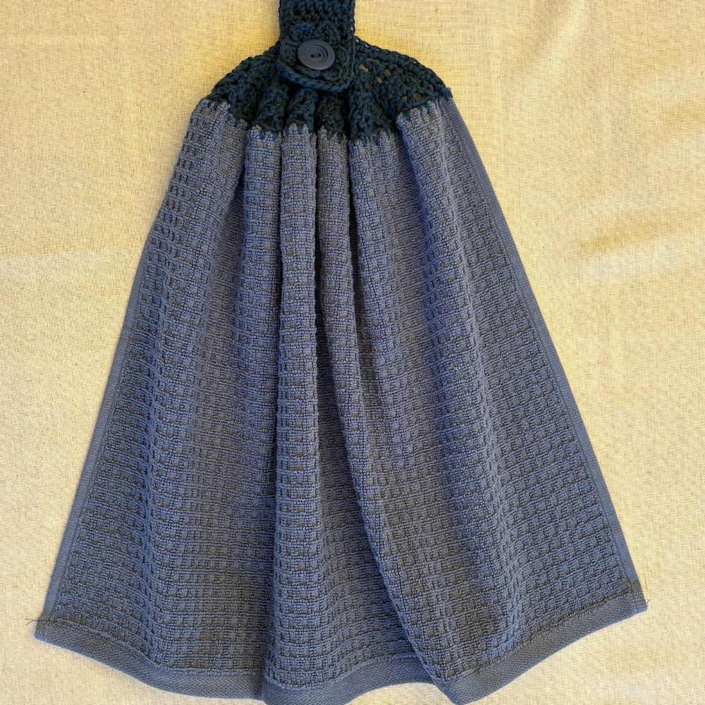 Crochet-Topped Cotton Hanging Towel - BLUE TONES