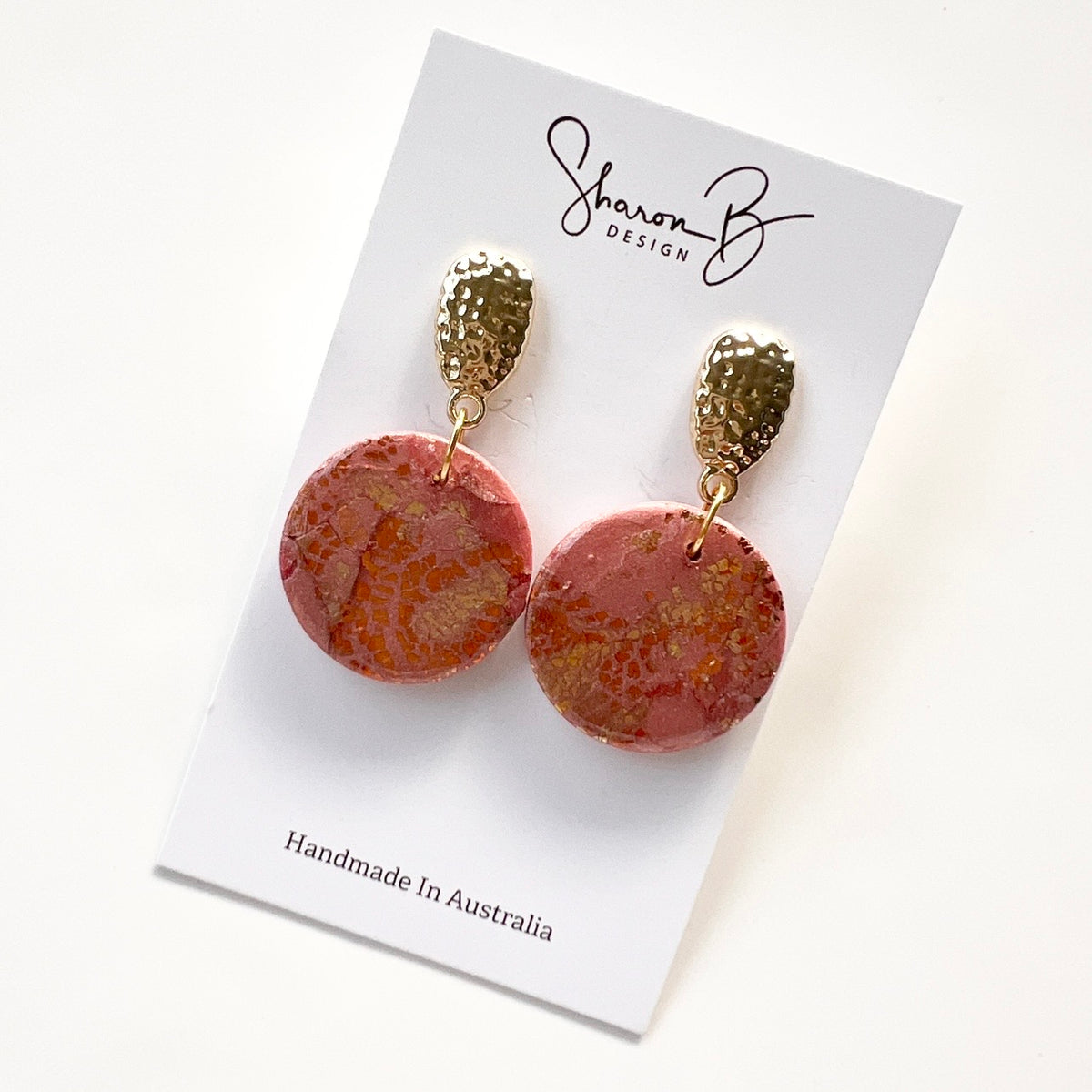 Earrings~Copper~Gold Leaf~Polymer Clay Dangles~Resin