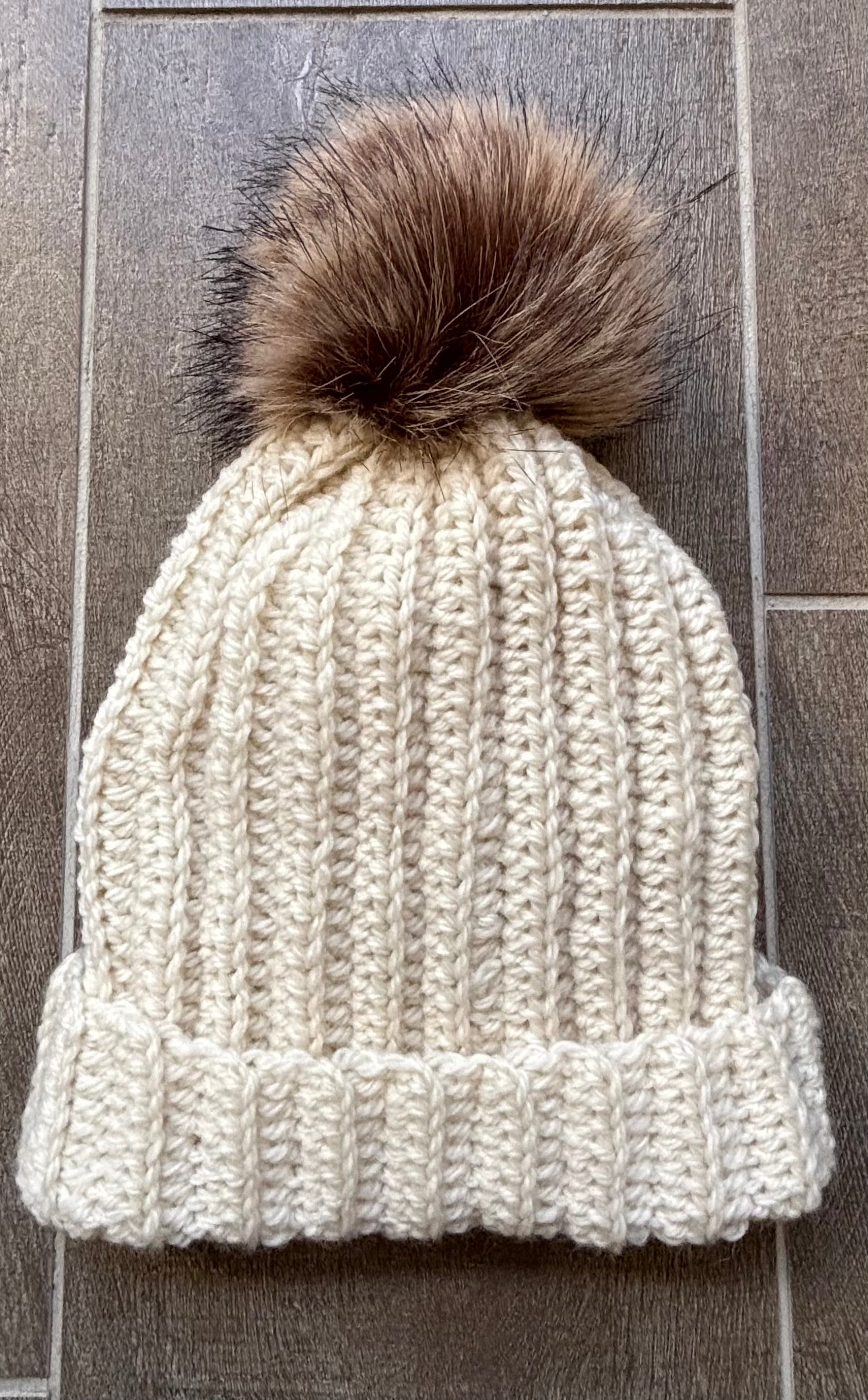 Hand Crocheted Beanie | Cream | With Pom Pom